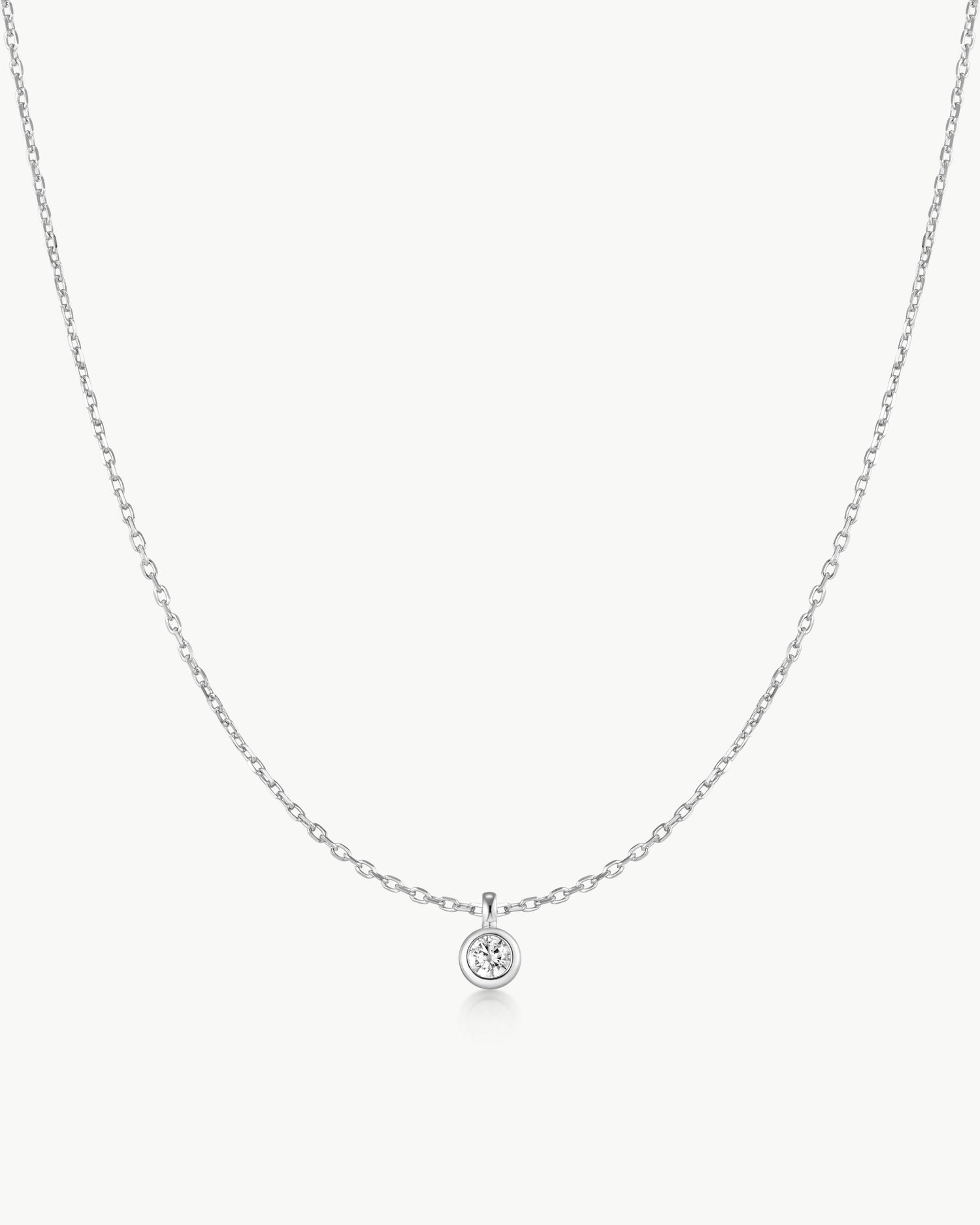 Luna Gaze Silver Classic Bezel-Set Solitare Necklace