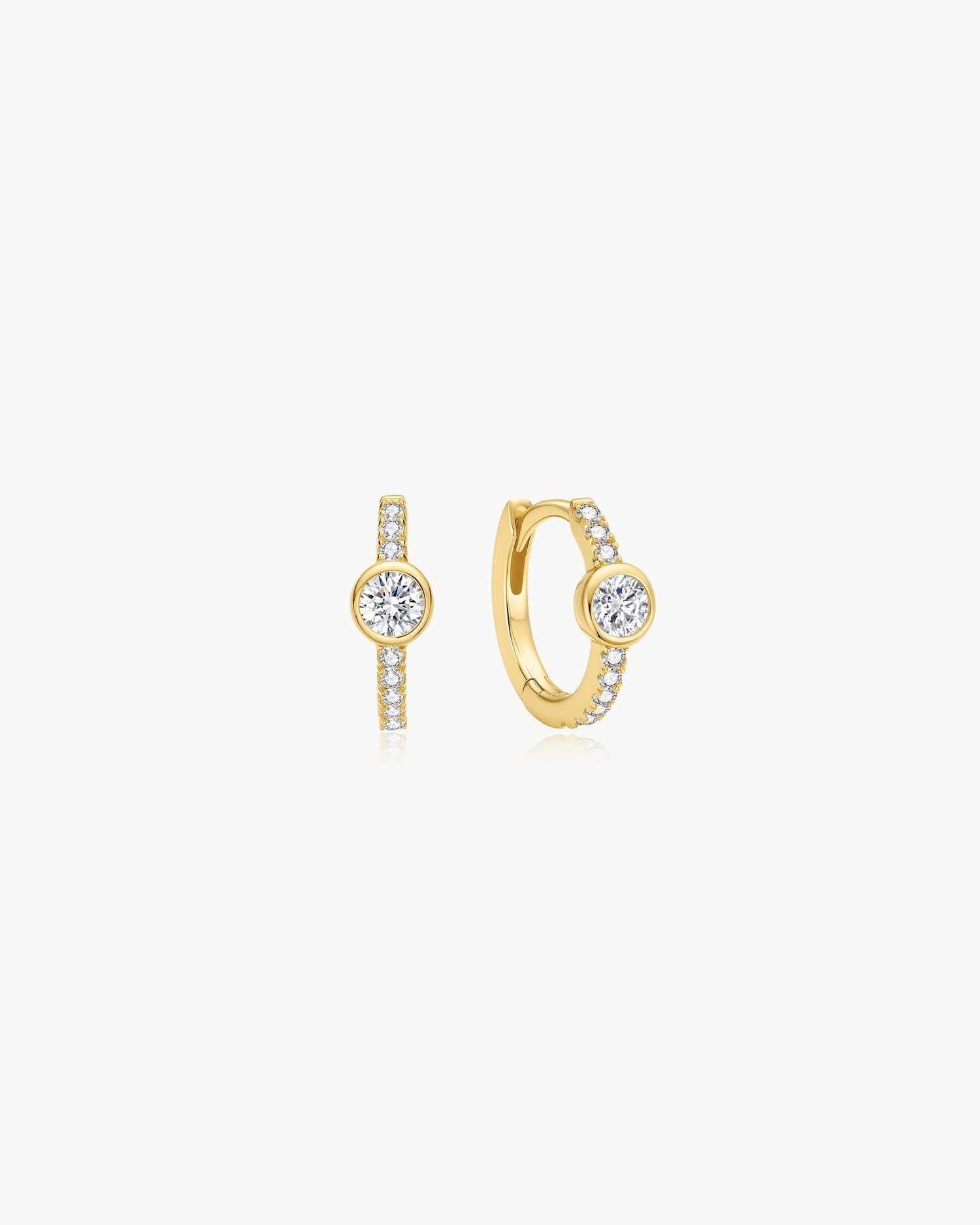 Luna Gaze Gold Pave Row & Bezel-Set Huggie Hoop Earrings