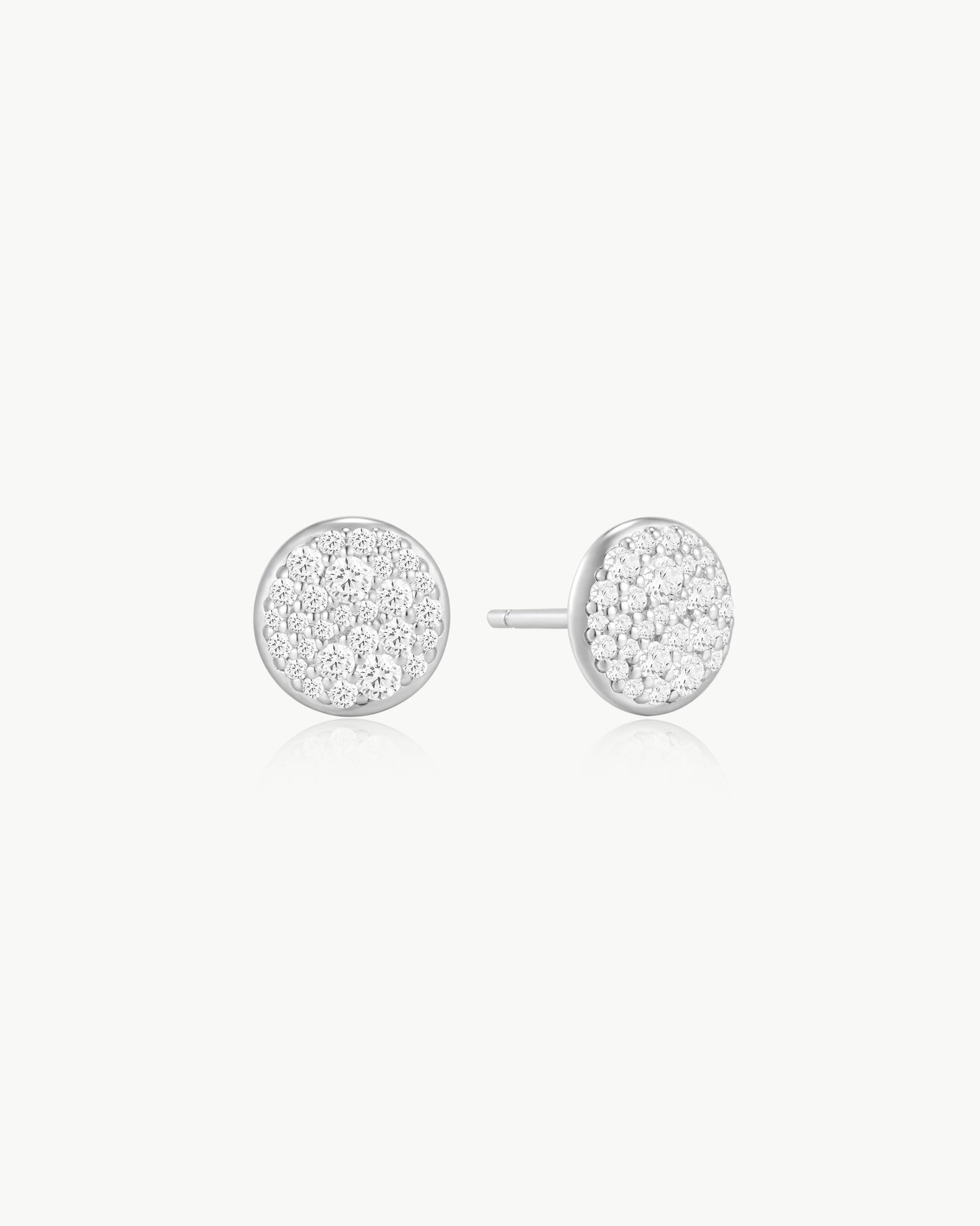 Luna Gaze Silver Pave Disc Stud Earrings