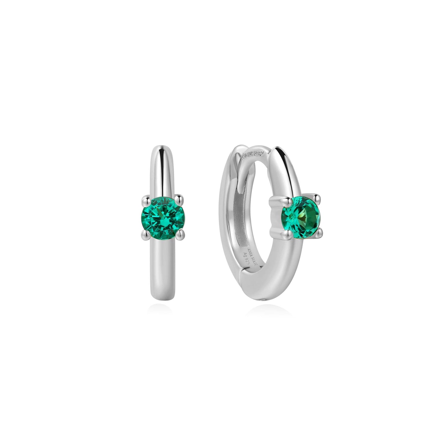 Ripple Joy Silver Green Huggie Hoop Earrings