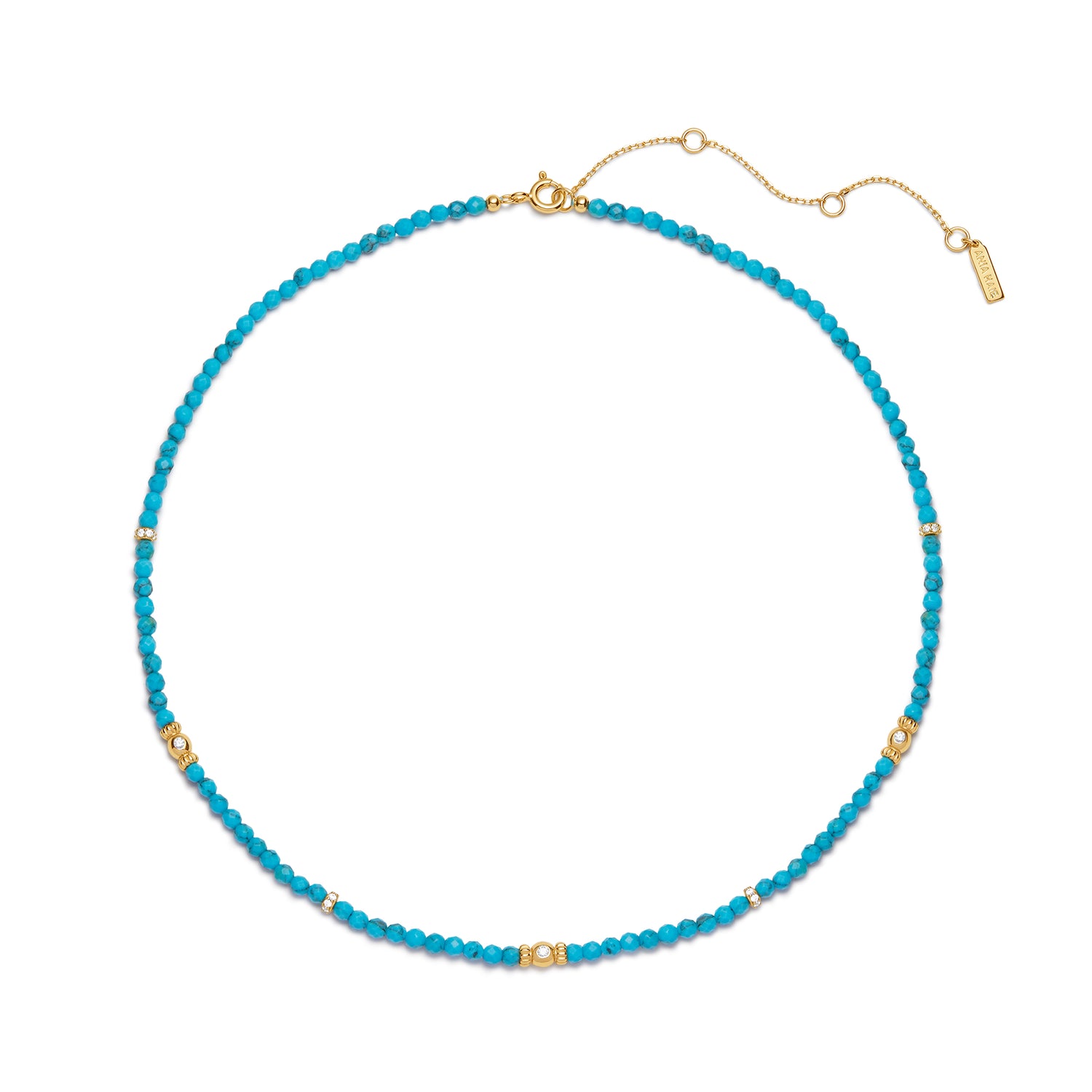 Ripple Joy Gold Lab-Created Turquoise Beaded Necklace