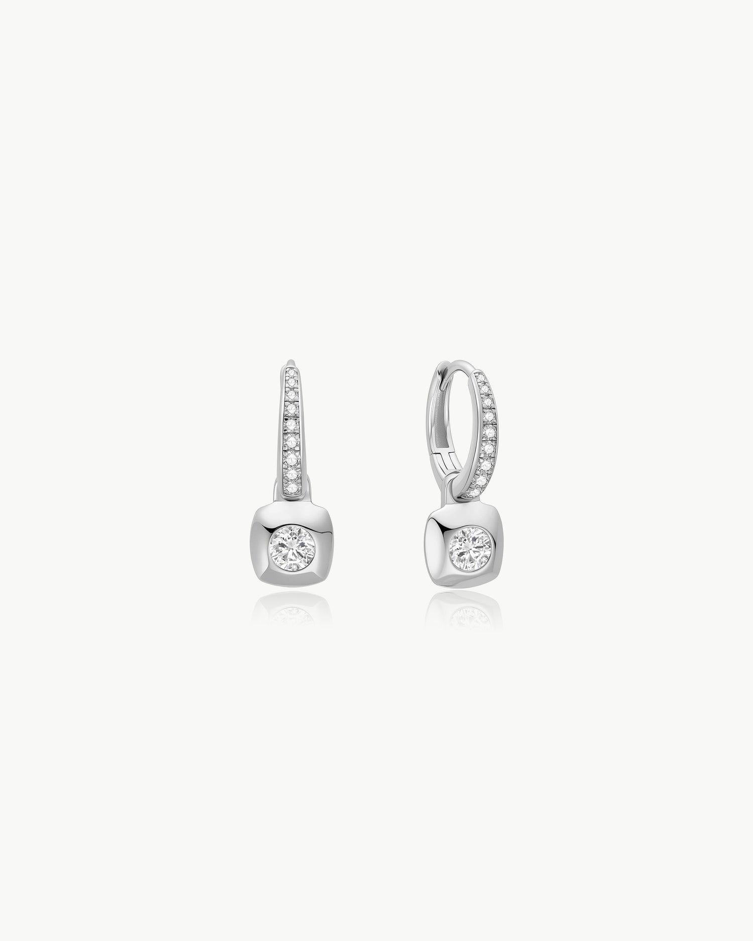 Tide Echo Silver Modern Bezel-Set Huggie Hoop Earrings