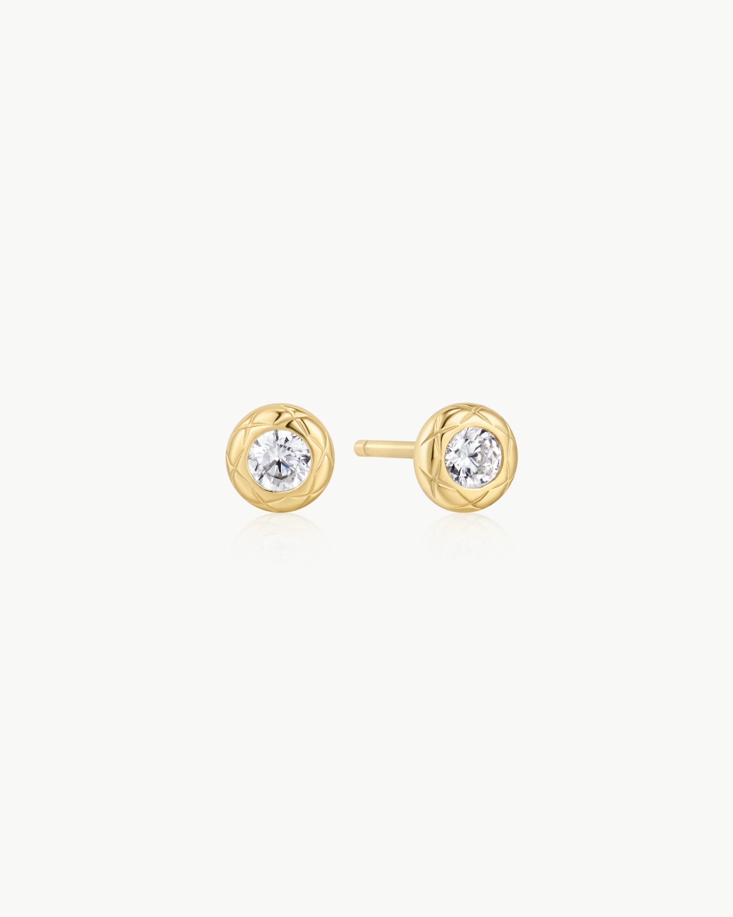 Tide Echo Gold Textured Bezel-Set Stud Earrings
