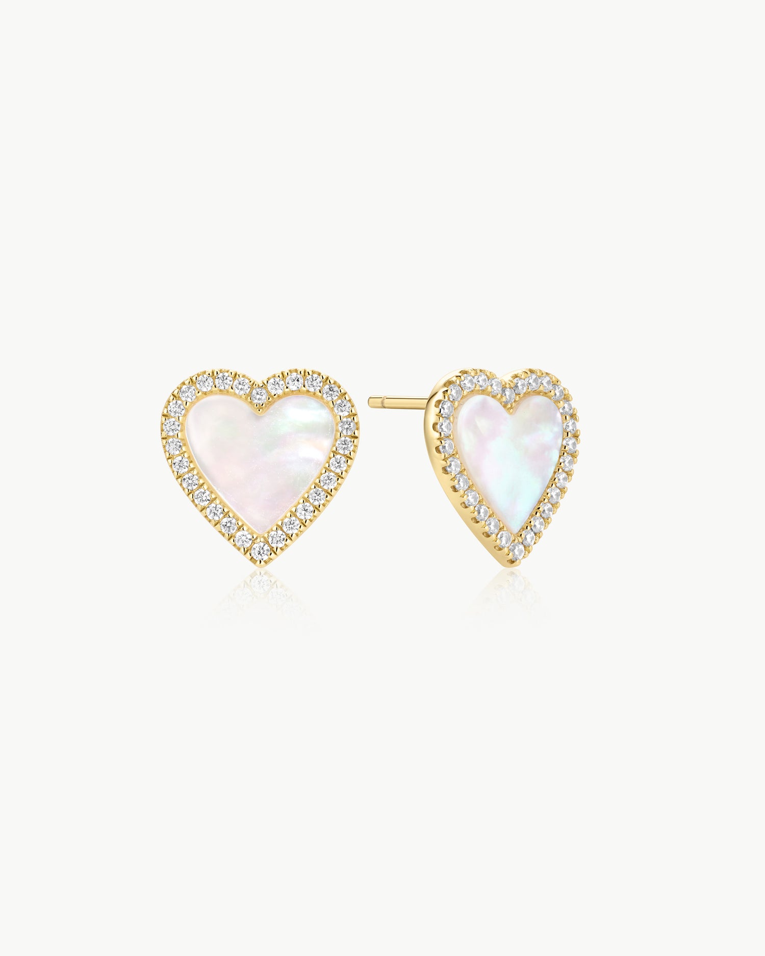 Glimmer Glow Gold Mother of Pearl Halo Heart Stud Earrings