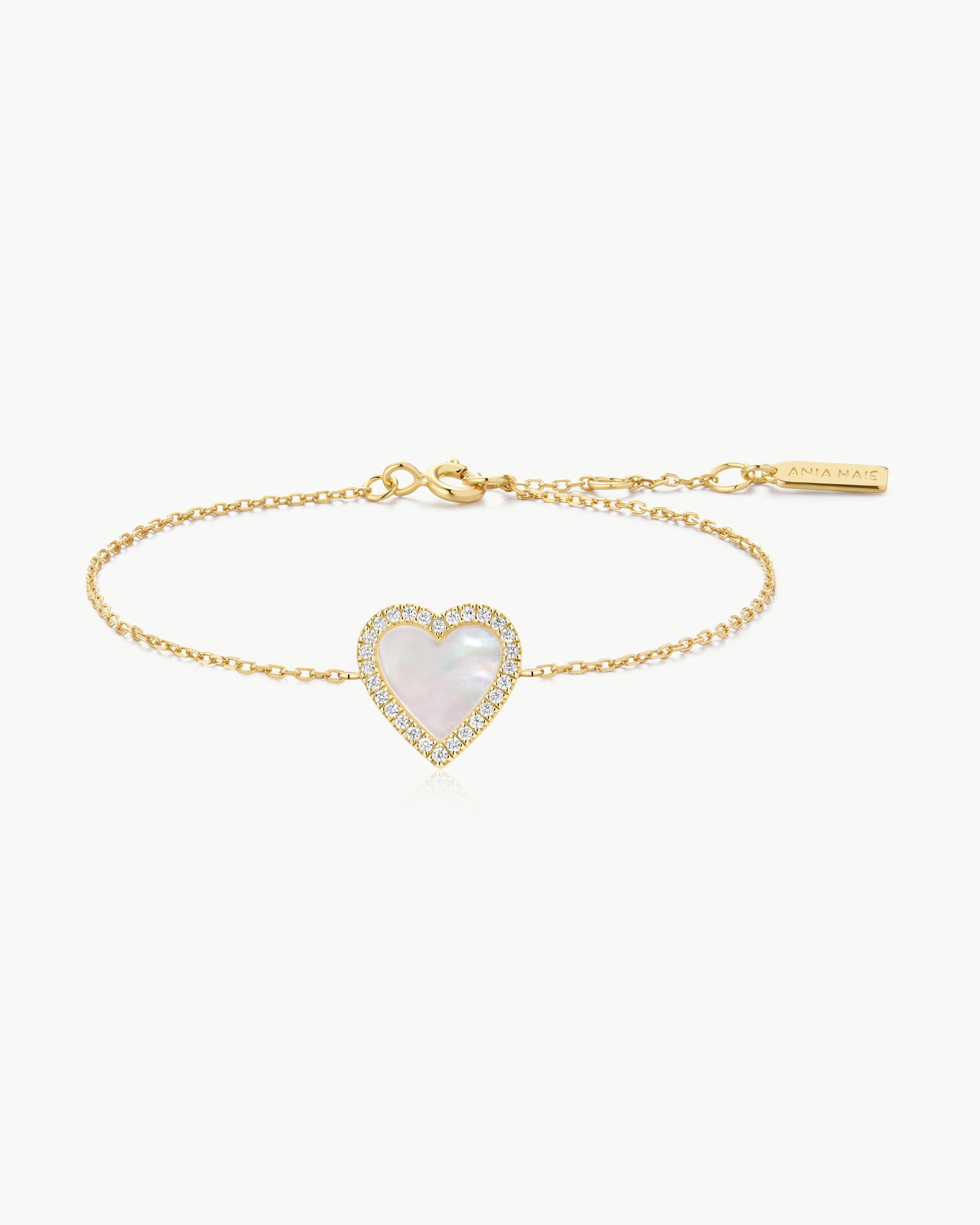 Glimmer Glow Gold Mother of Pearl Halo Heart Bracelet