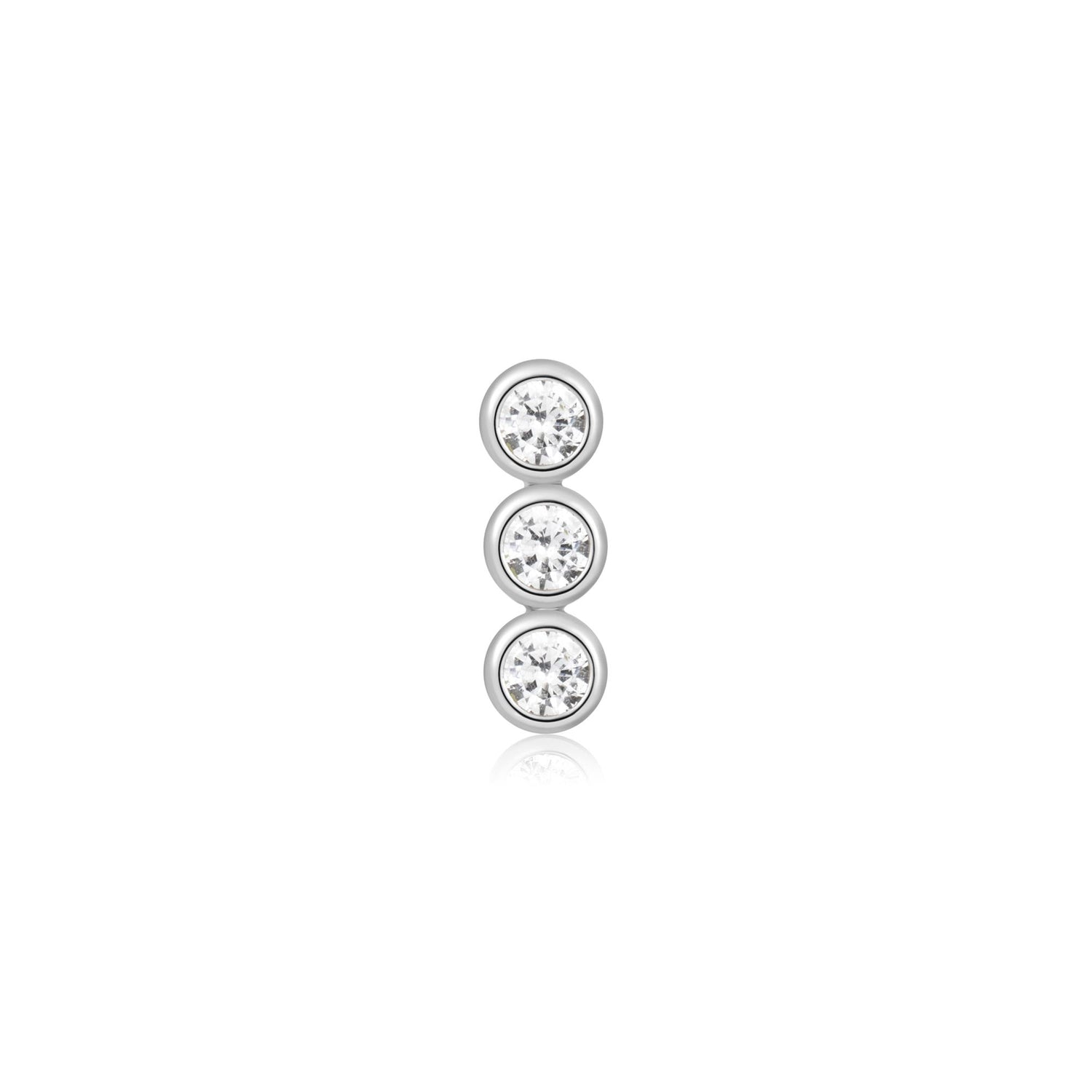 Ear Edit Silver Triple Stone Bezel Barbell Single Earring