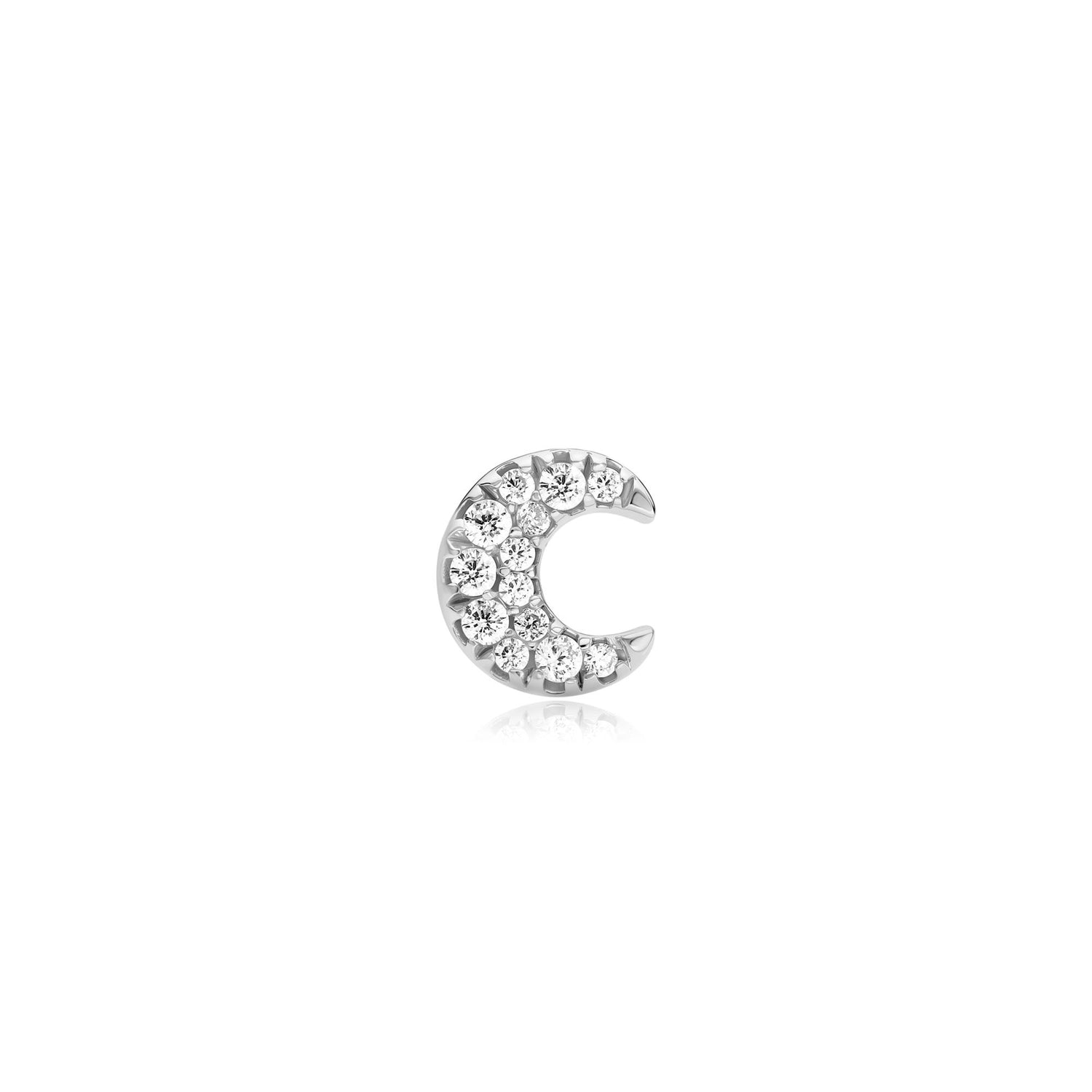 Ear Edit Silver Pave Crescent Moon Barbell Single Earring