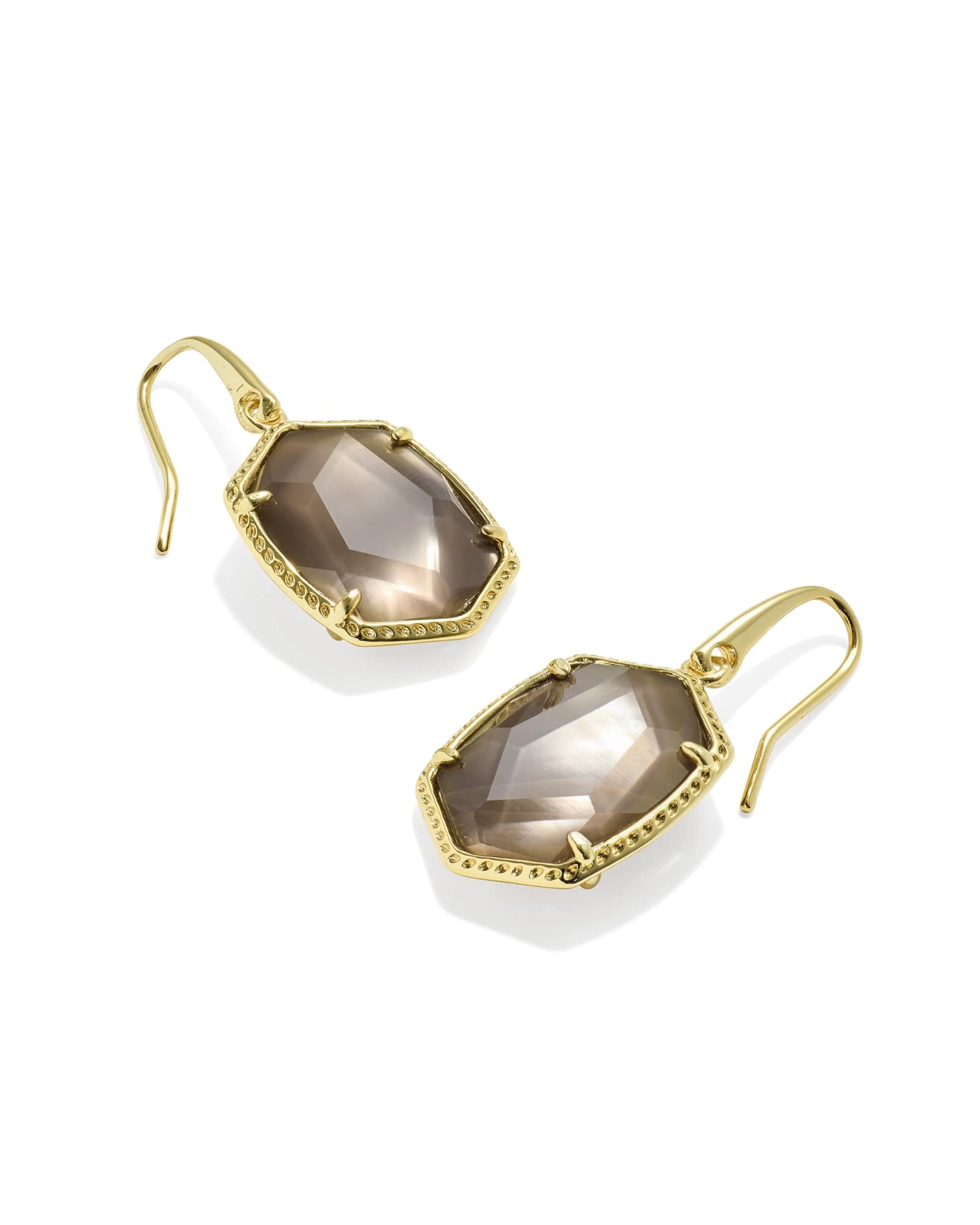 Daphne Frame Drop Earrings Gold Taupe Mother of Pearl