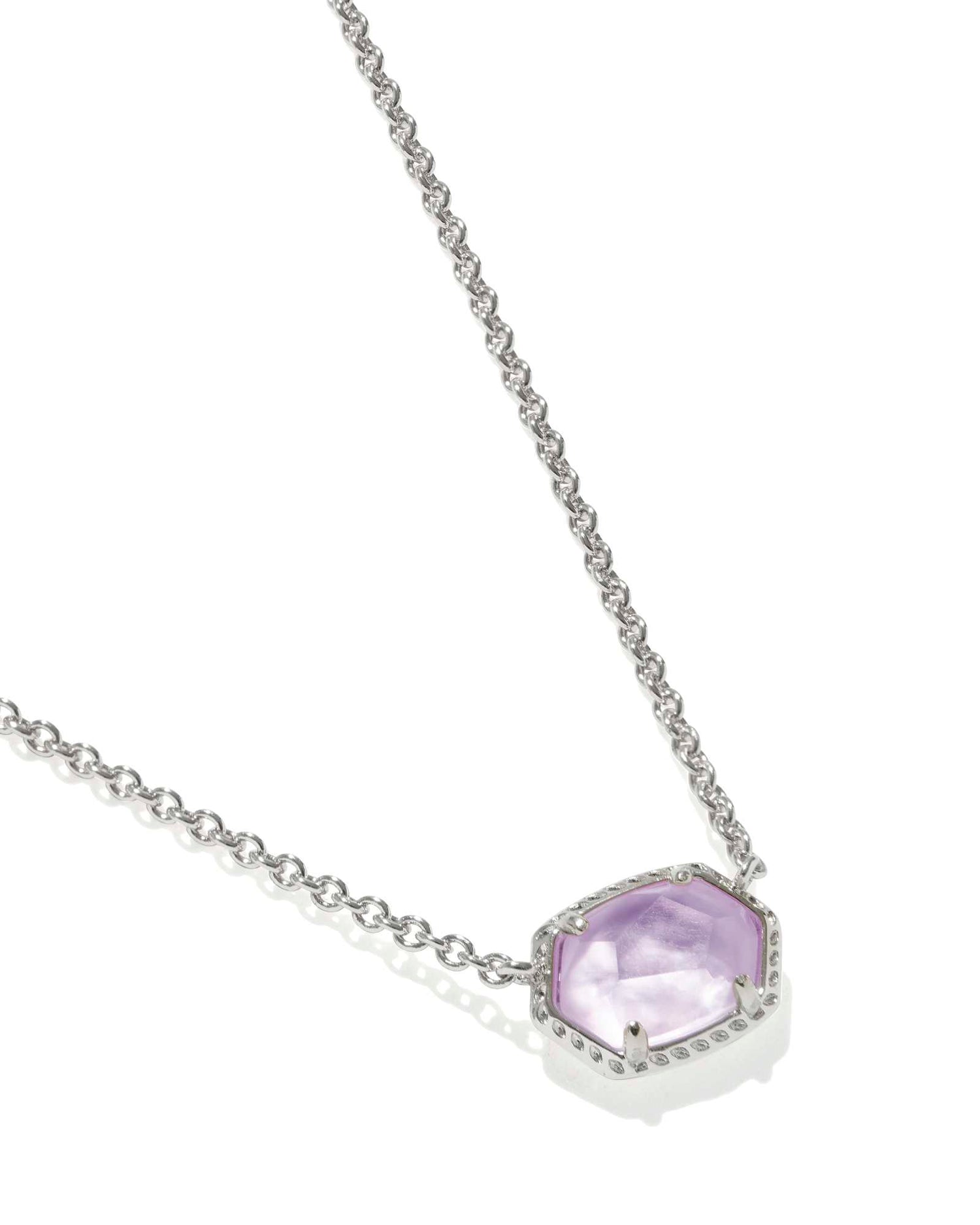 Daphne Frame Short Pendant Necklace Silver Purple Amethyst