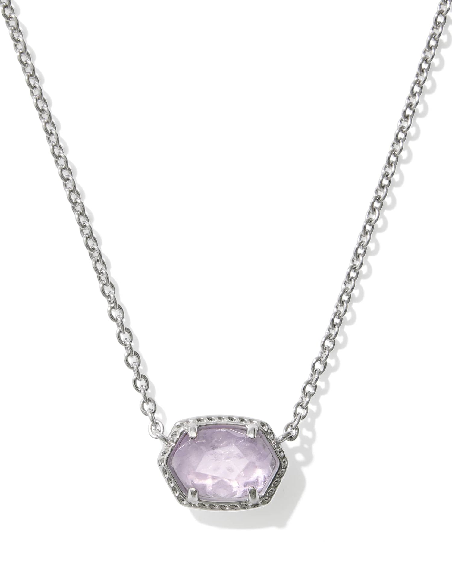 Daphne Frame Short Pendant Necklace Silver Purple Amethyst