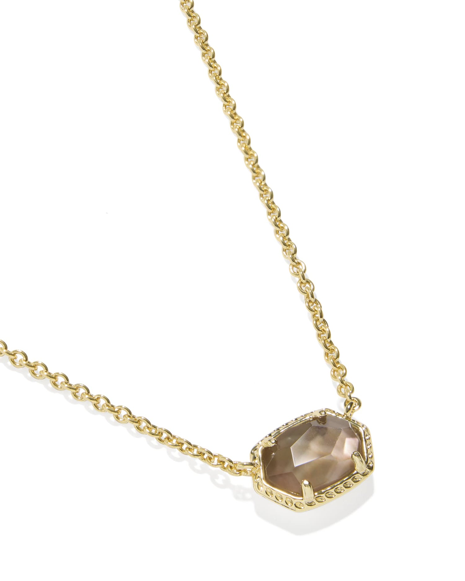 Daphne Frame Short Pendant Necklace Gold Taupe Mother of Pearl