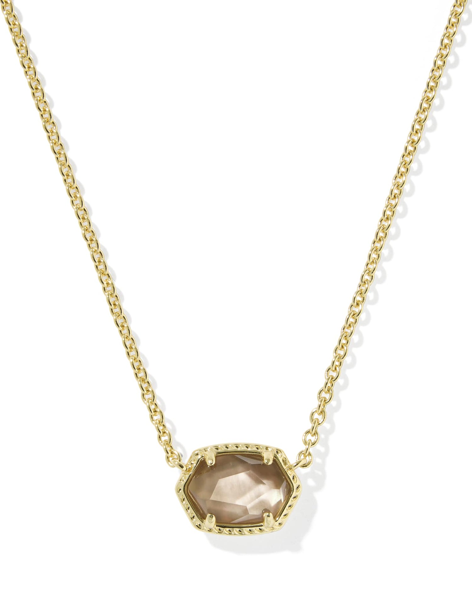 Daphne Frame Short Pendant Necklace Gold Taupe Mother of Pearl