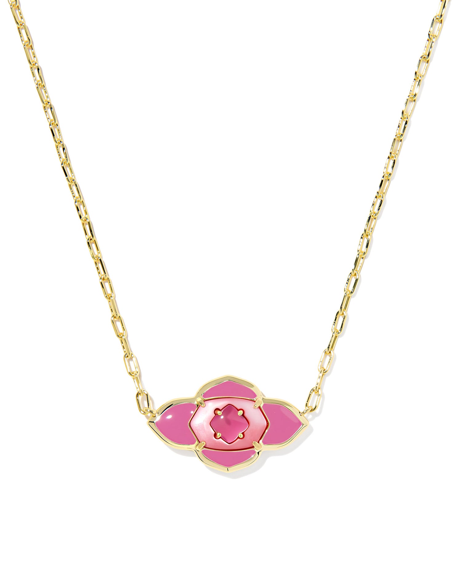 Abbie Medallion Short Pendant Necklace Gold Hot Pink Mix