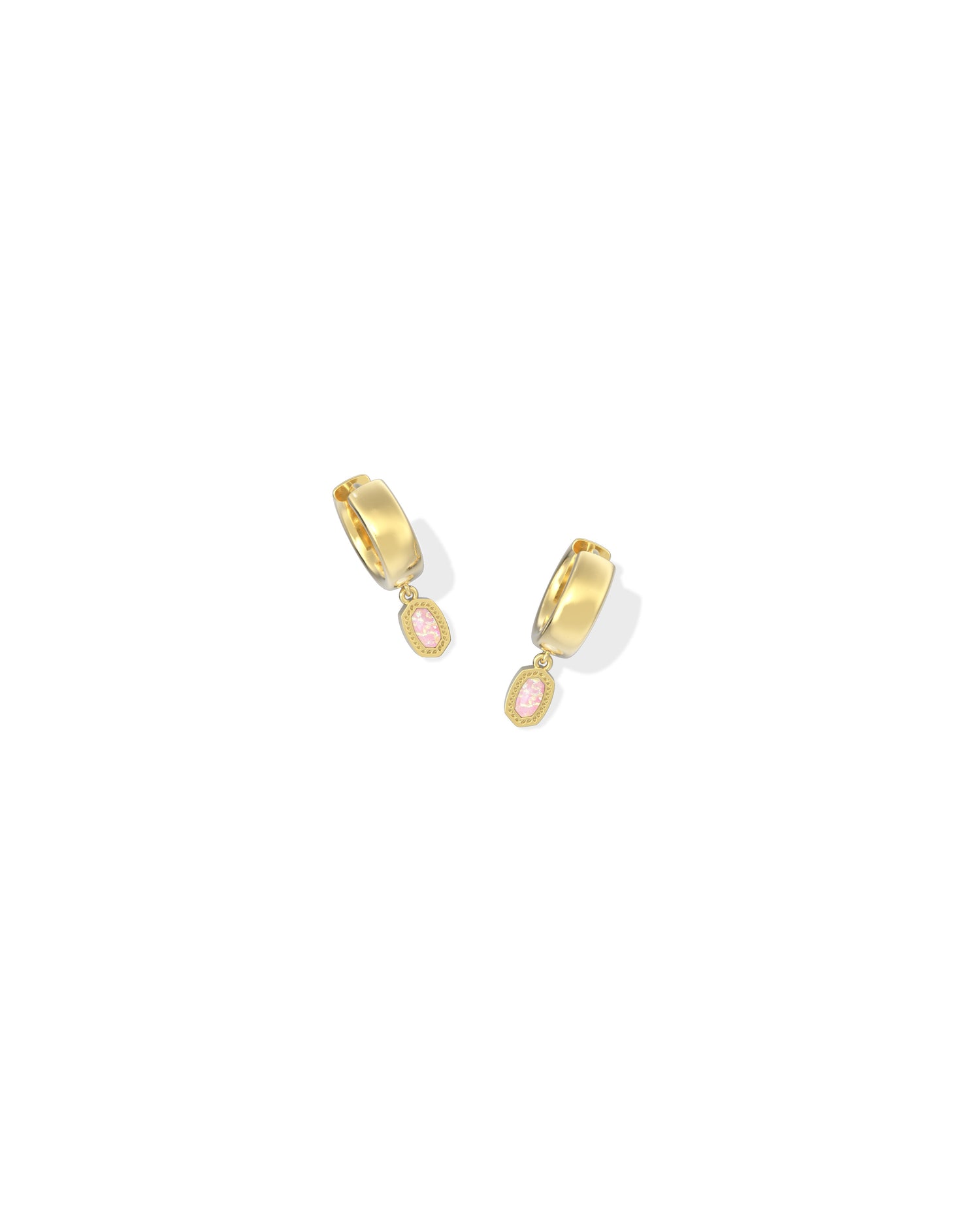Mini Ellie Wide Huggie Earrings Gold Light Pink Lab Grown Opal