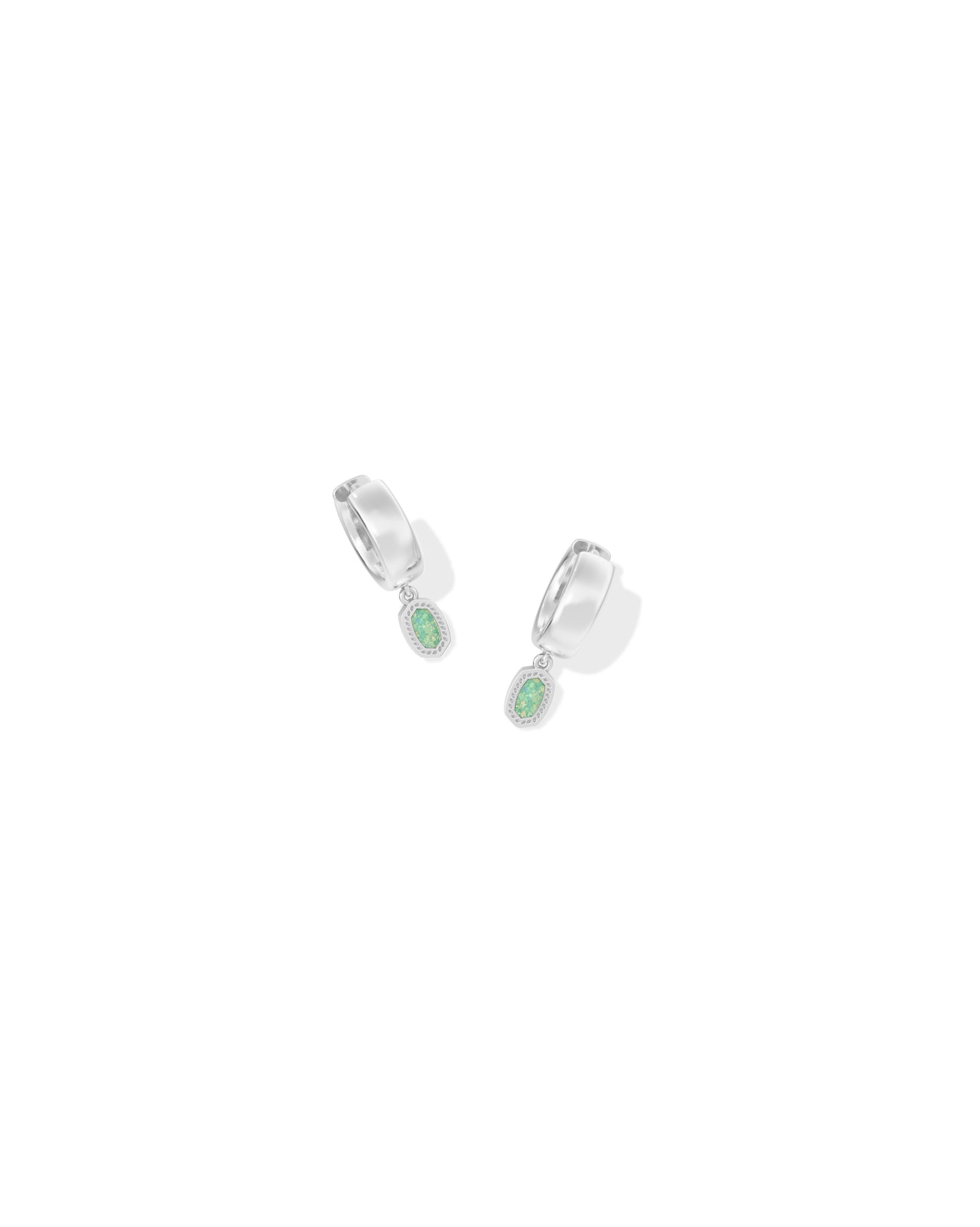 Mini Ellie Wide Huggie Earrings Silver Green Lab Grown Opal