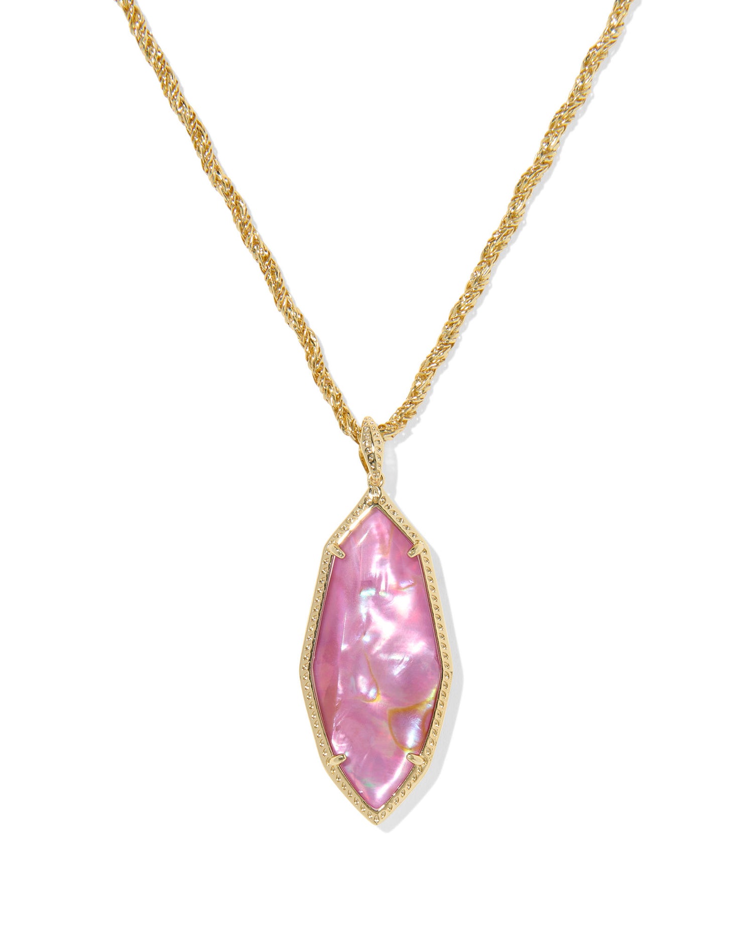 Ophelia Large Long Pendant Necklace Gold Light Mauve Illusion
