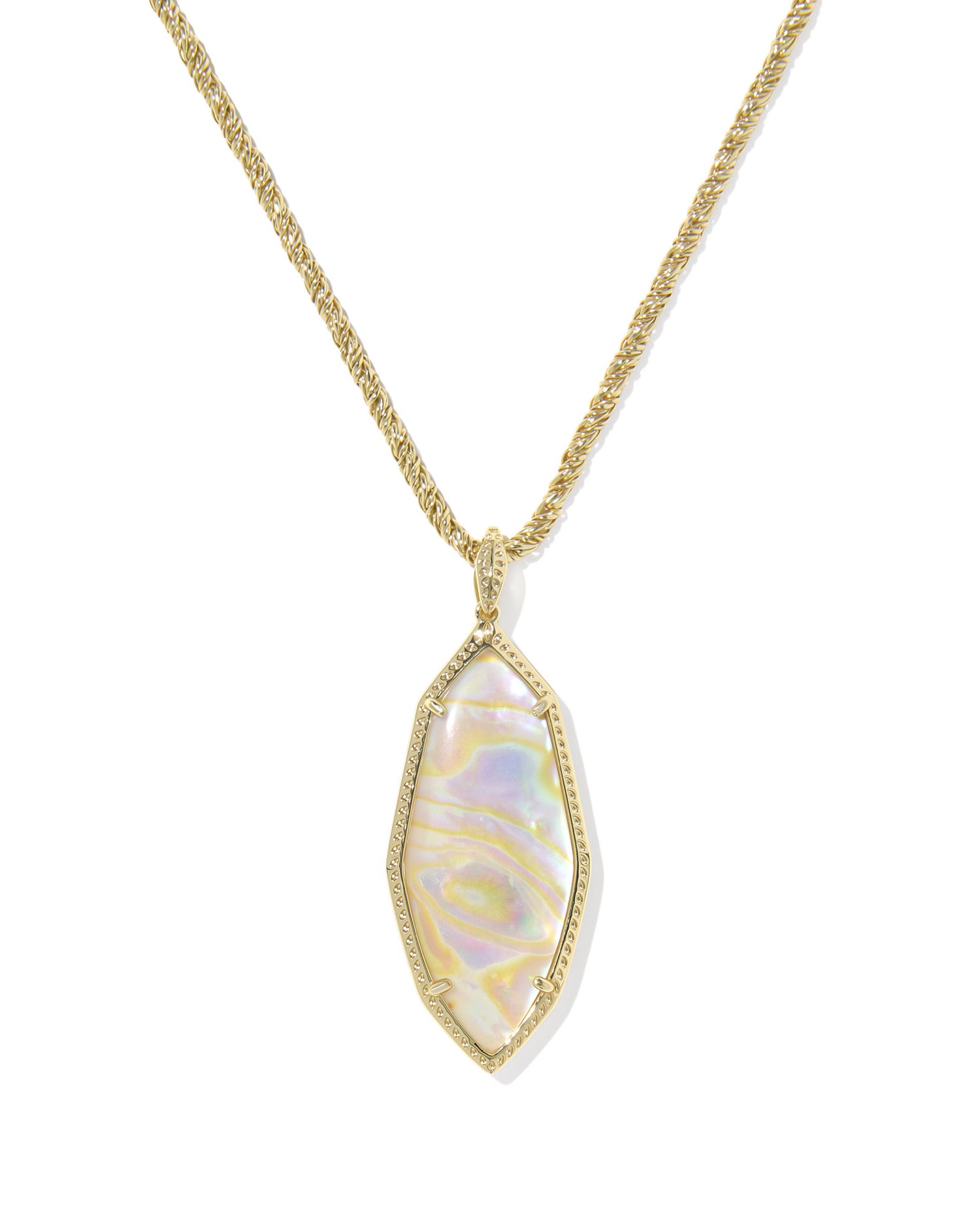 Ophelia Large Long Pendant Necklace Gold Iridescent Abalone