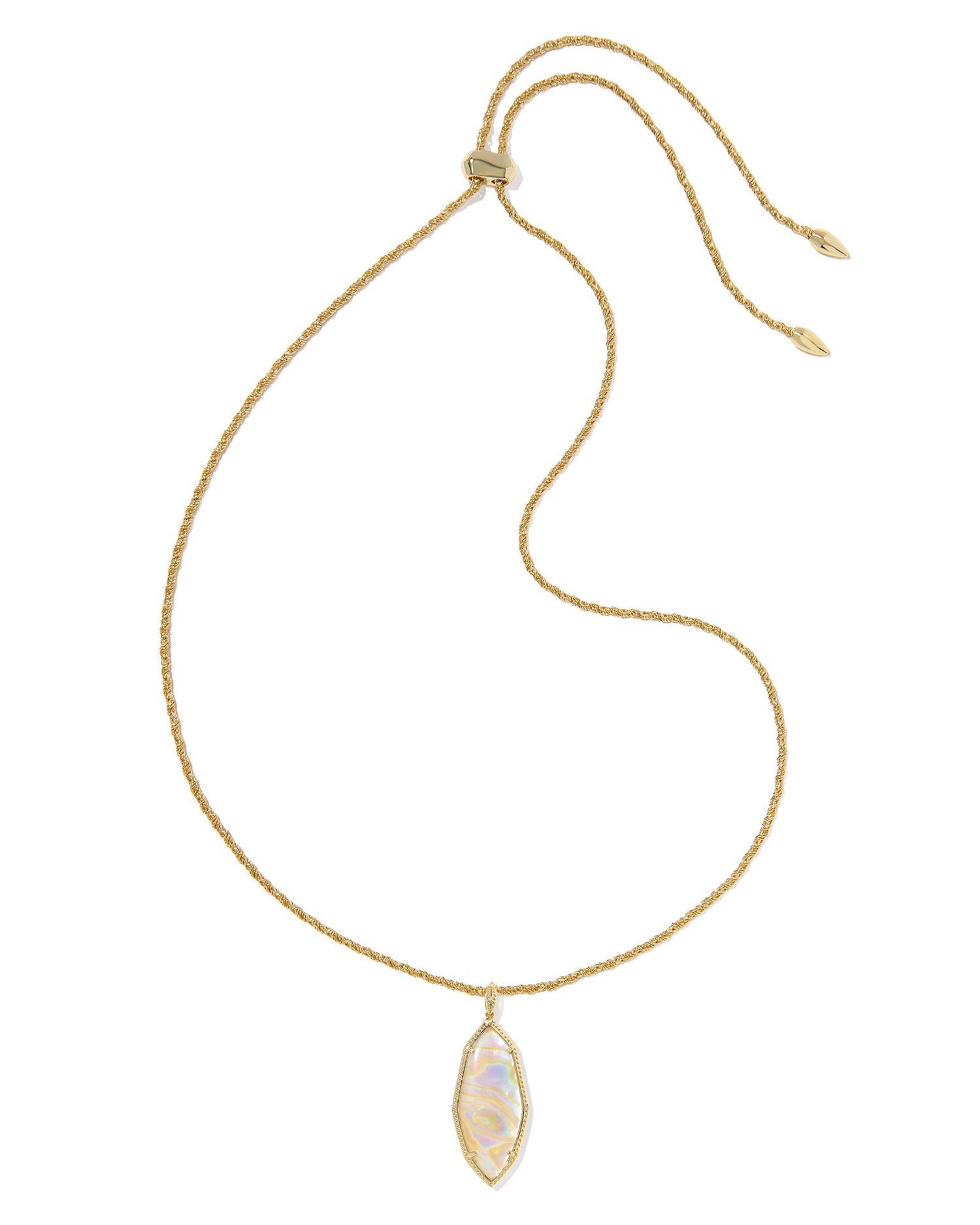 Ophelia Large Long Pendant Necklace Gold Iridescent Abalone