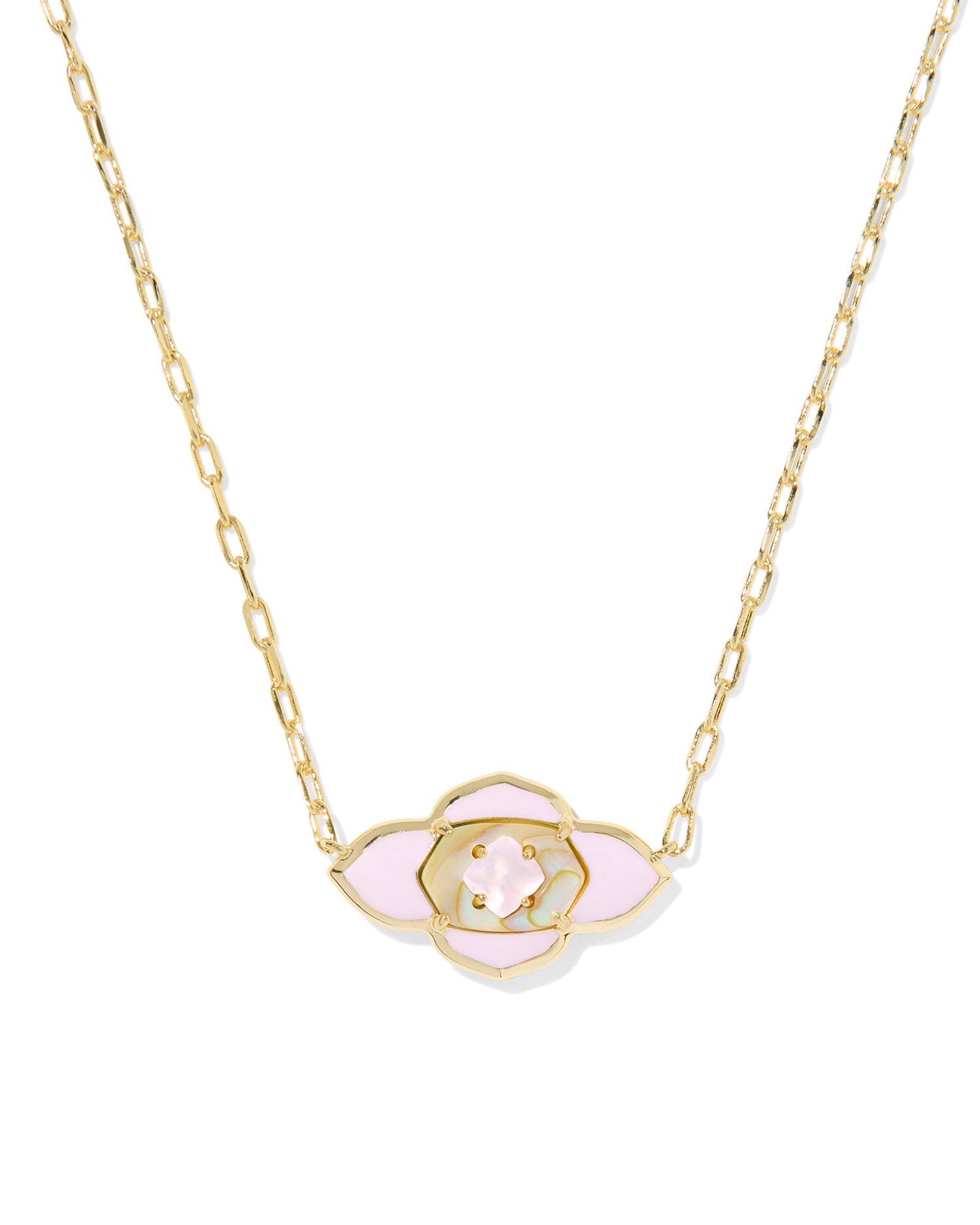 Abbie Medallion Short Pendant Necklace Gold Pink Mix