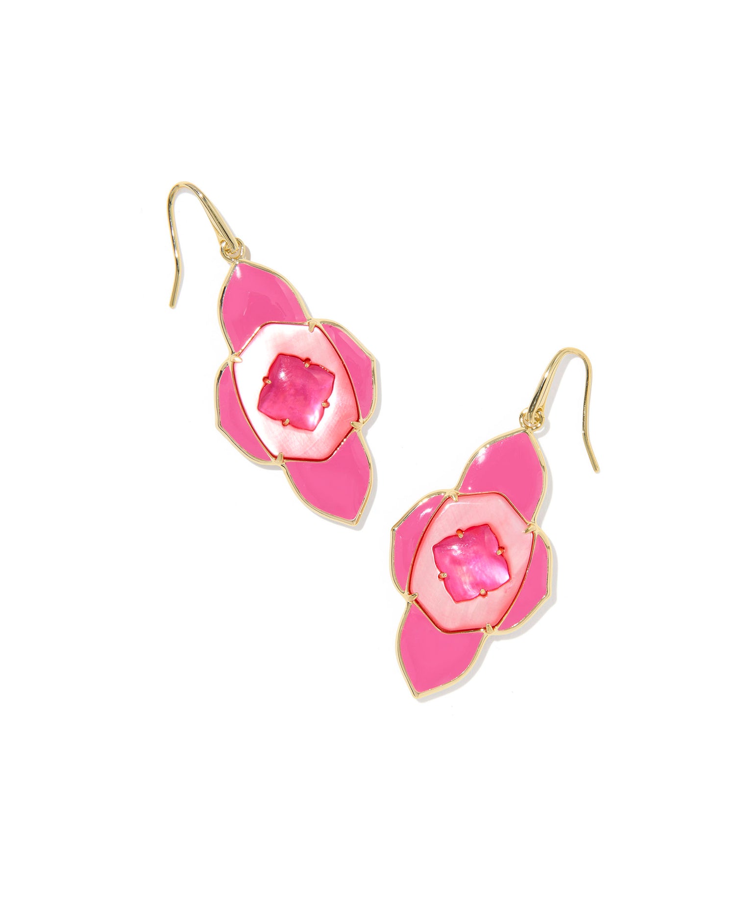 Abbie Medallion Drop Earrings Gold Hot Pink Mix