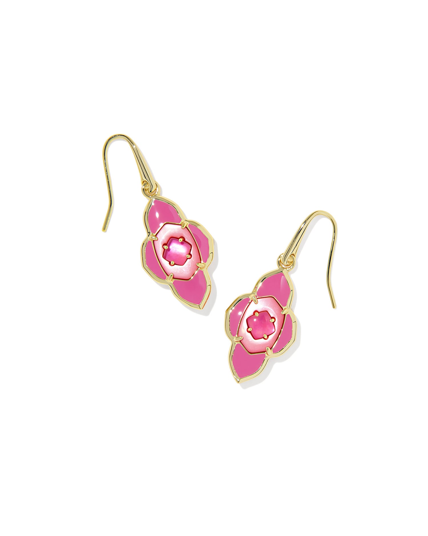 Abbie Medallion Small Drop Earrings Gold Hot Pink Mix
