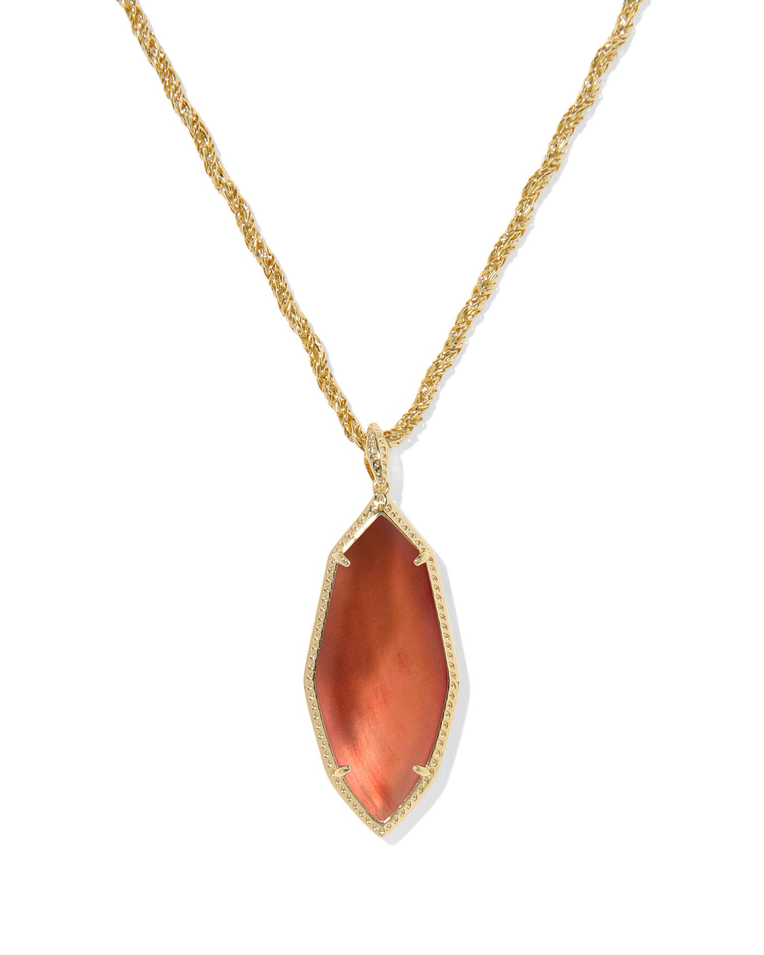 Ophelia Large Long Pendant Necklace Gold Burnt Orange Mother of Pearl