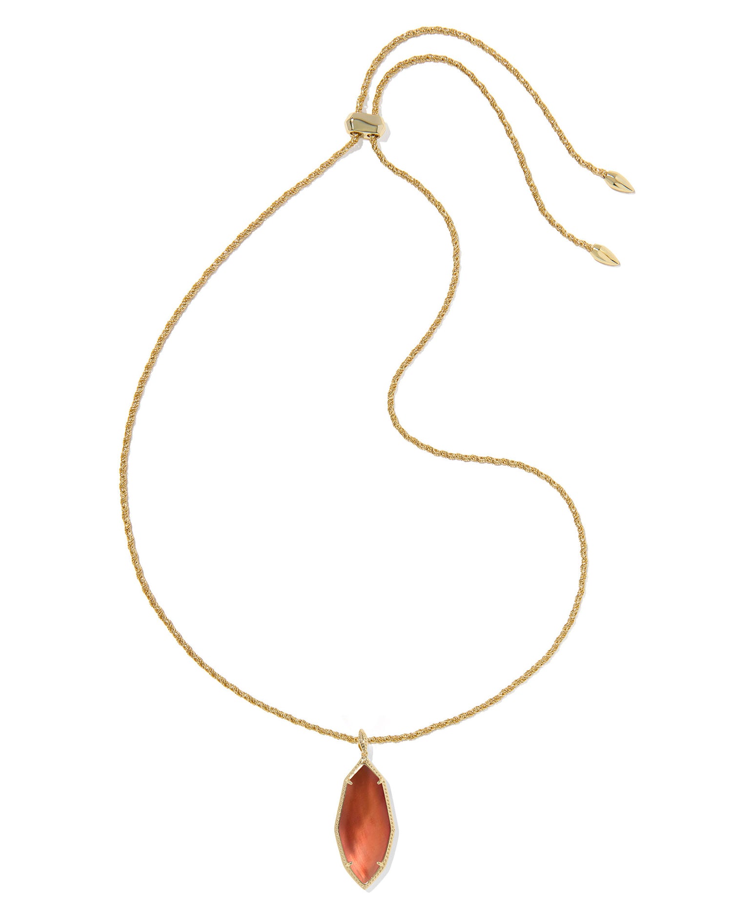 Ophelia Large Long Pendant Necklace Gold Burnt Orange Mother of Pearl