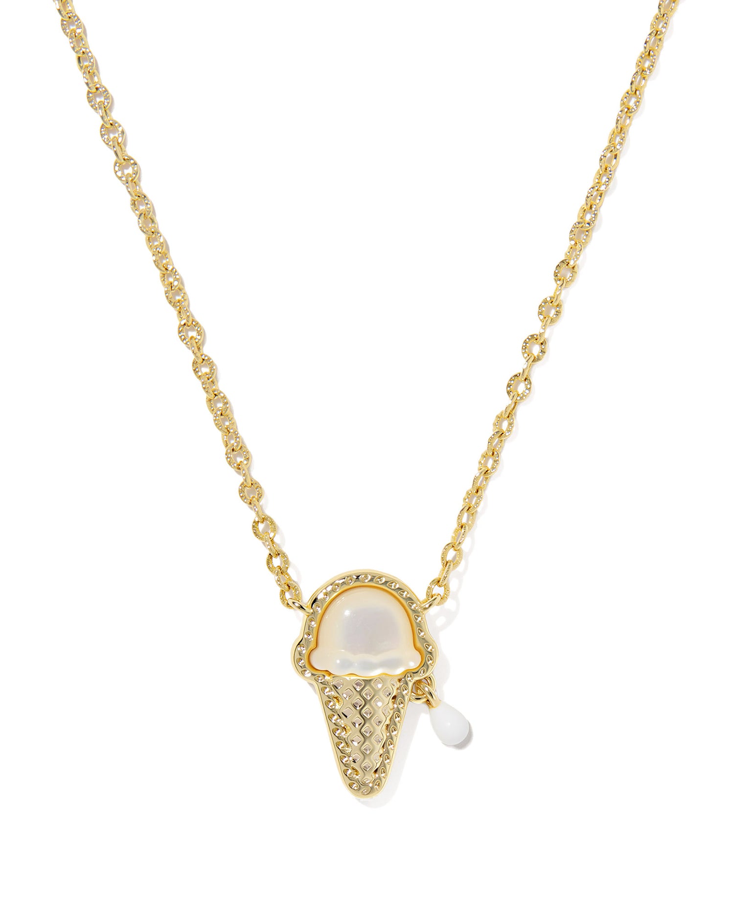 Ice Cream Short Pendant Necklace Gold Ivory Mother of Pearl