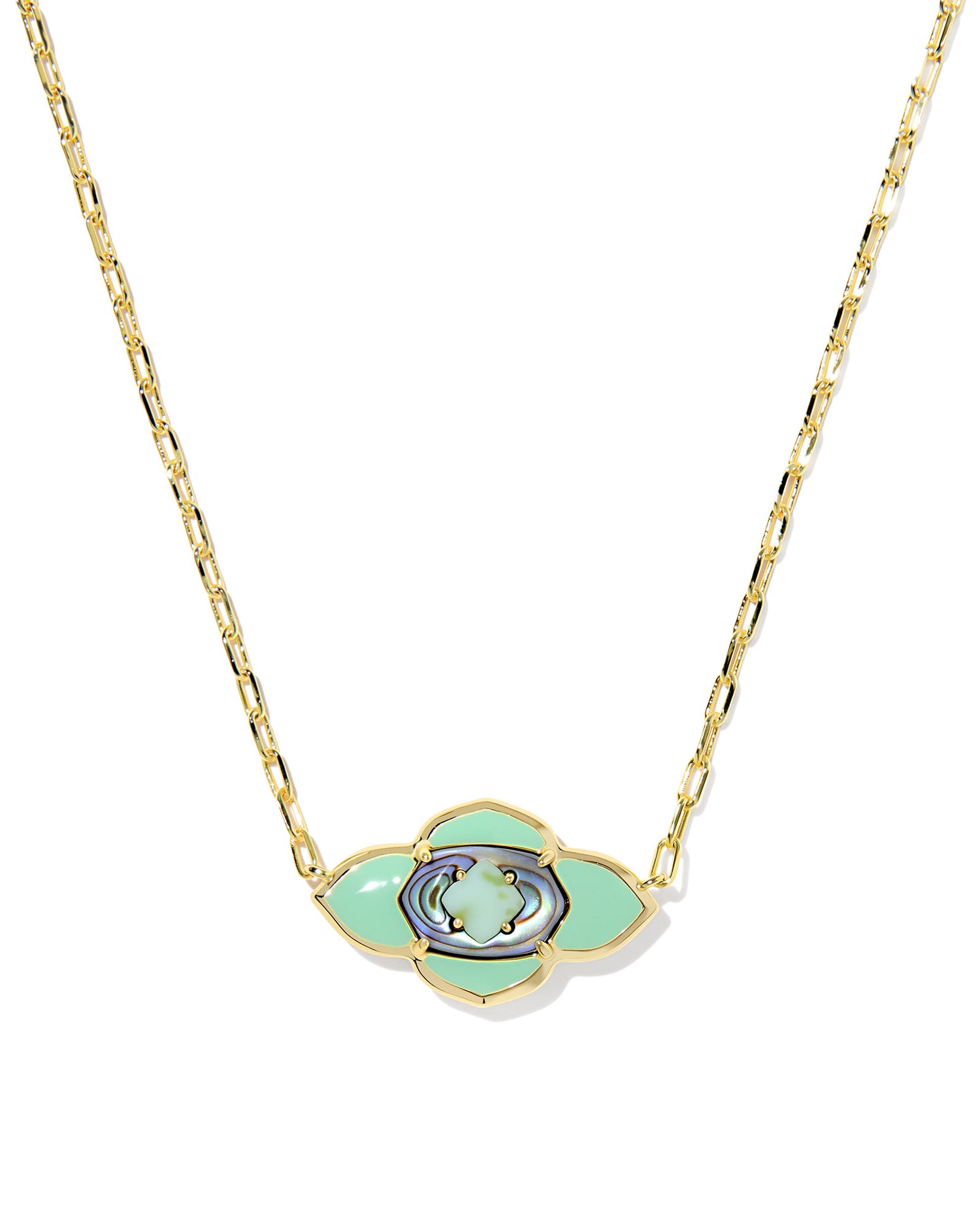 Abbie Medallion Short Pendant Necklace Gold Abalone Sea Green Mix