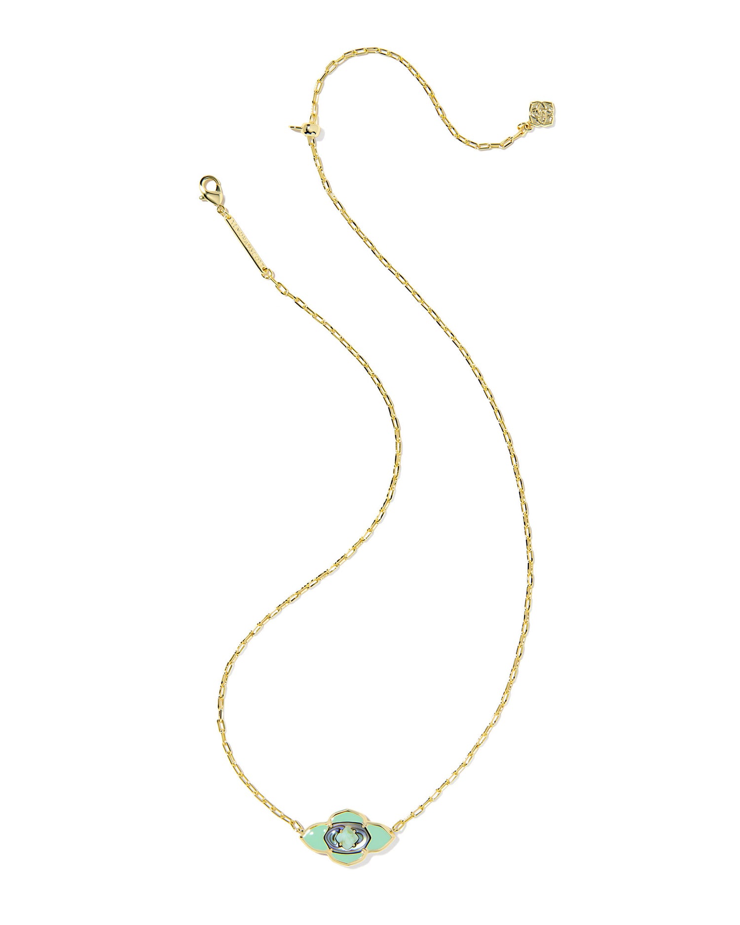 Abbie Medallion Short Pendant Necklace Gold Abalone Sea Green Mix