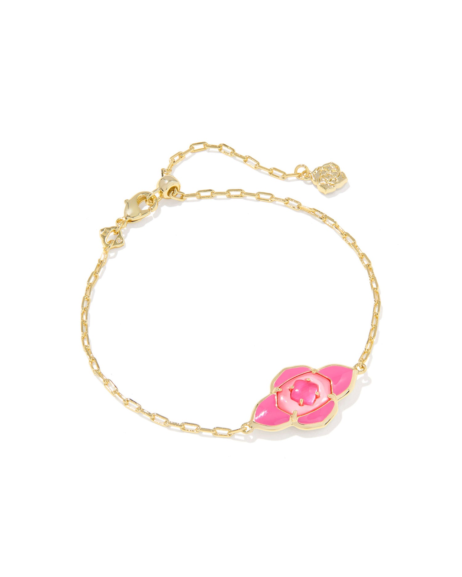 Abbie Medallion Delicate Chain Bracelet Gold Hot Pink Mix