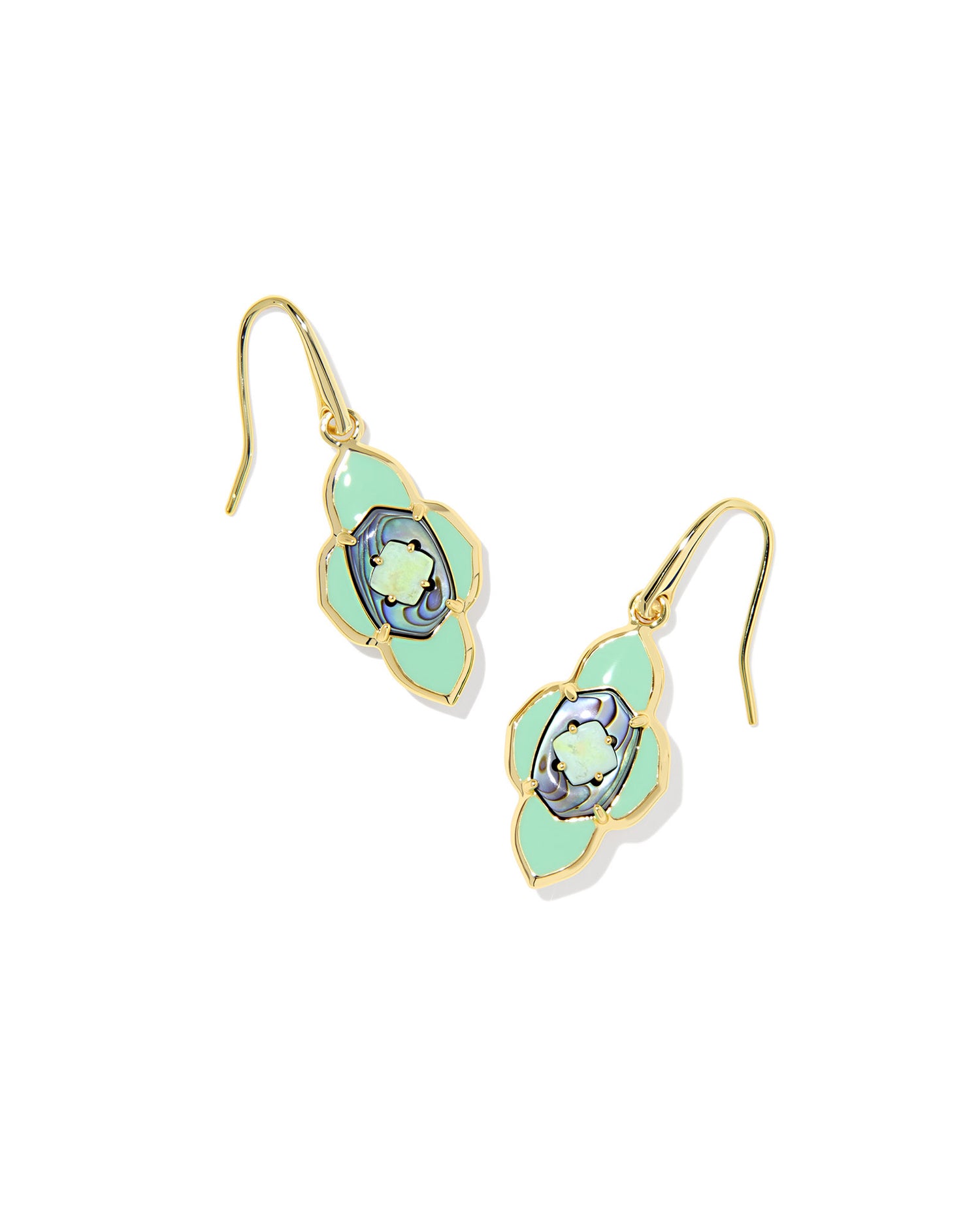 Abbie Medallion Small Drop Earrings Gold Abalone Sea Green Mix