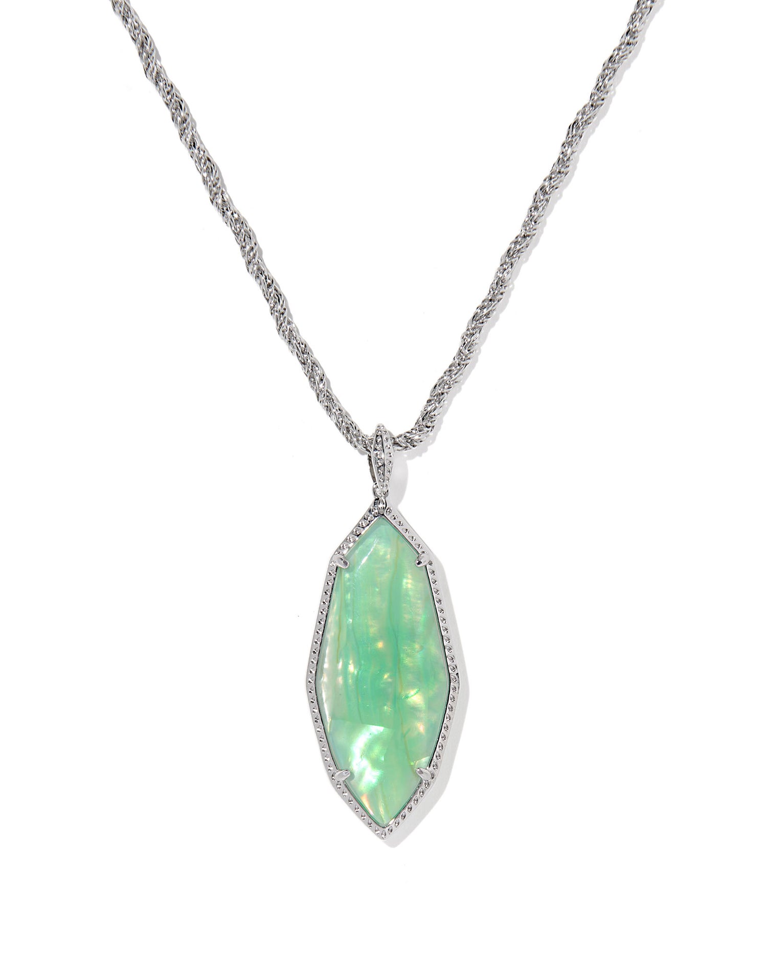 Ophelia Large Long Pendant Necklace Silver Mint Iridescent Abalone
