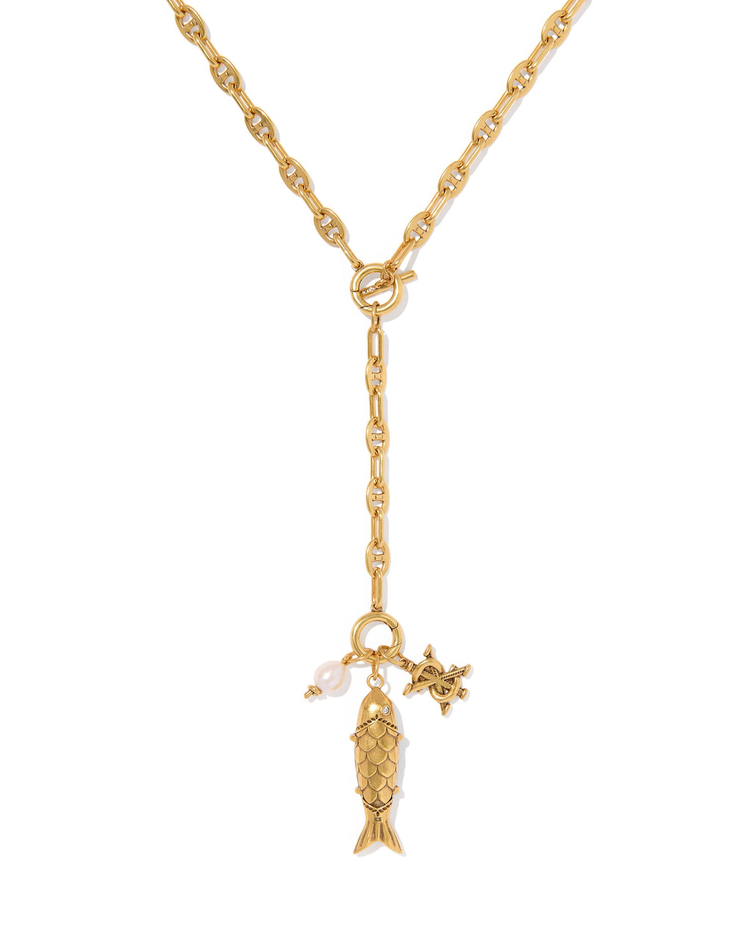 Parker Fish Long Charm Necklace Vintage Gold Abalone Shell