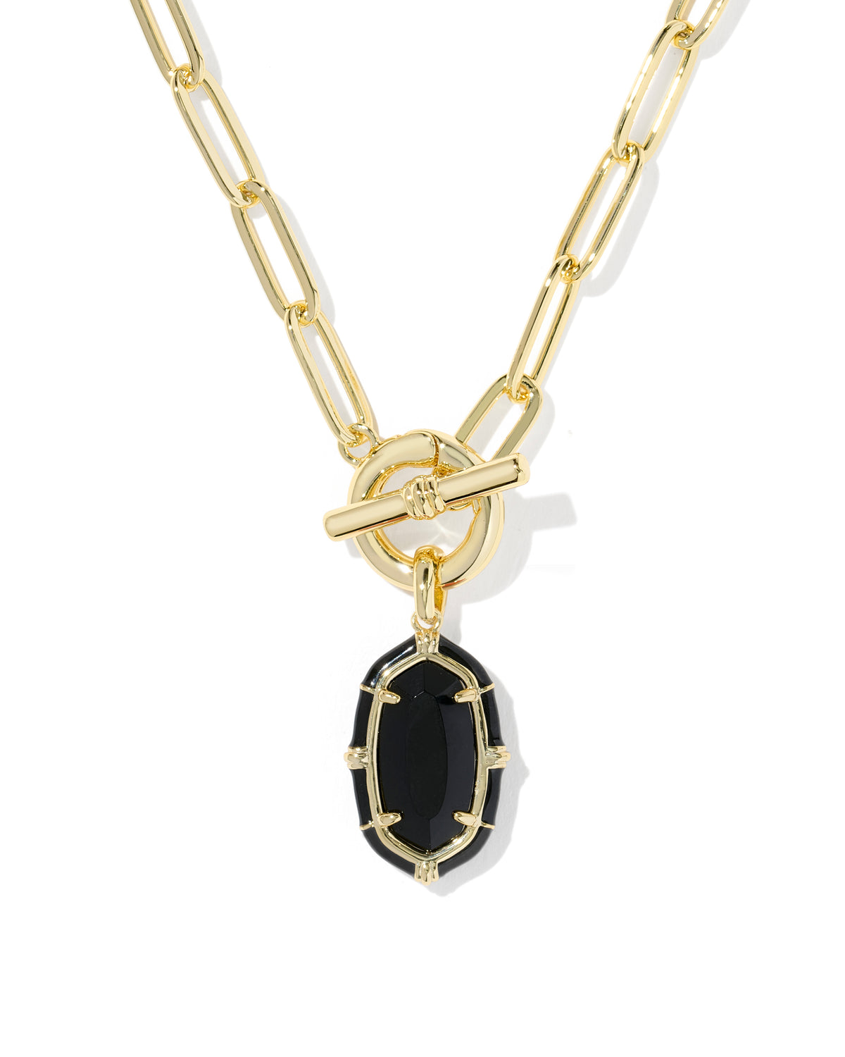 Elisa Enamel Link and Chain Necklace Gold Black Agate