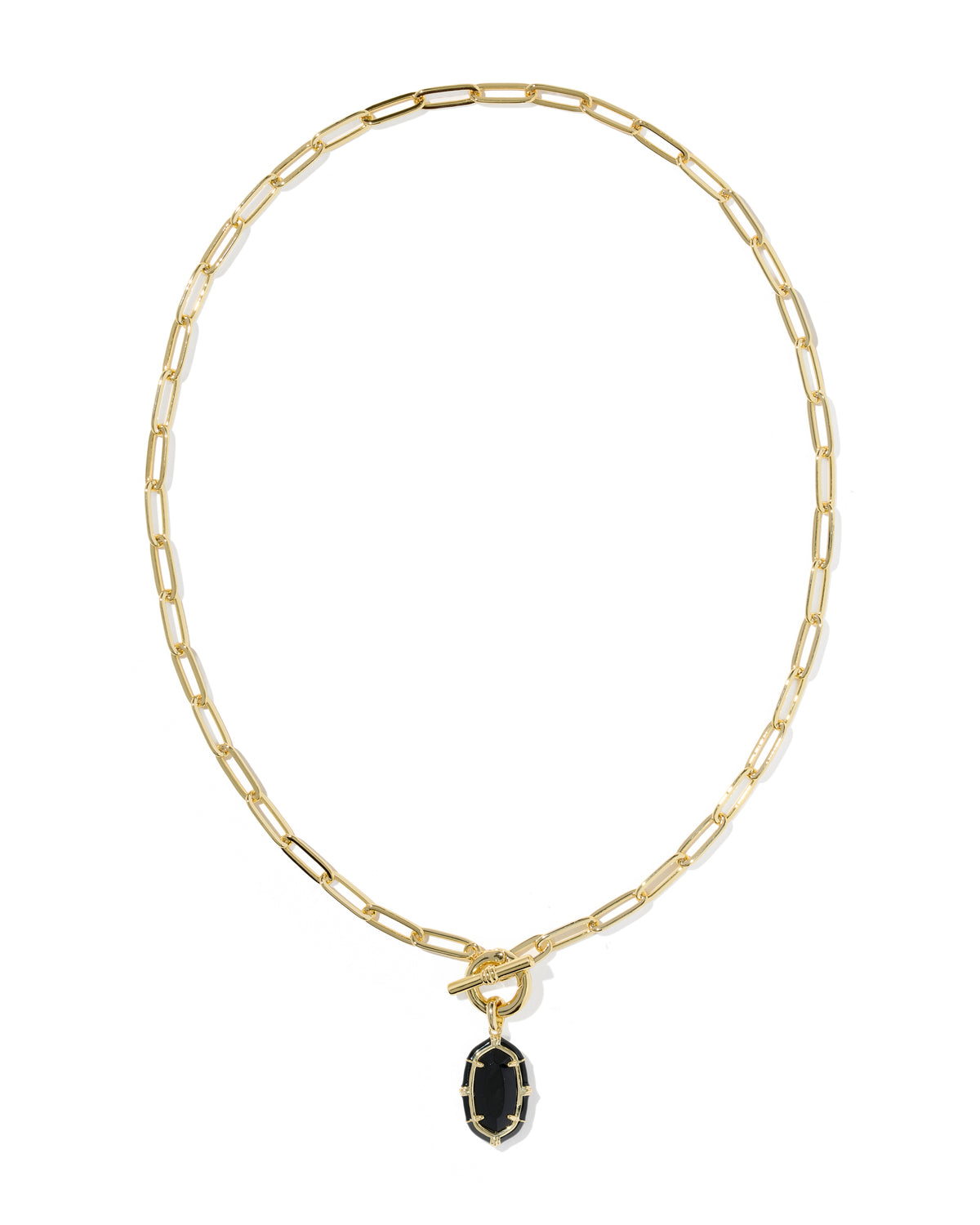 Elisa Enamel Link and Chain Necklace Gold Black Agate