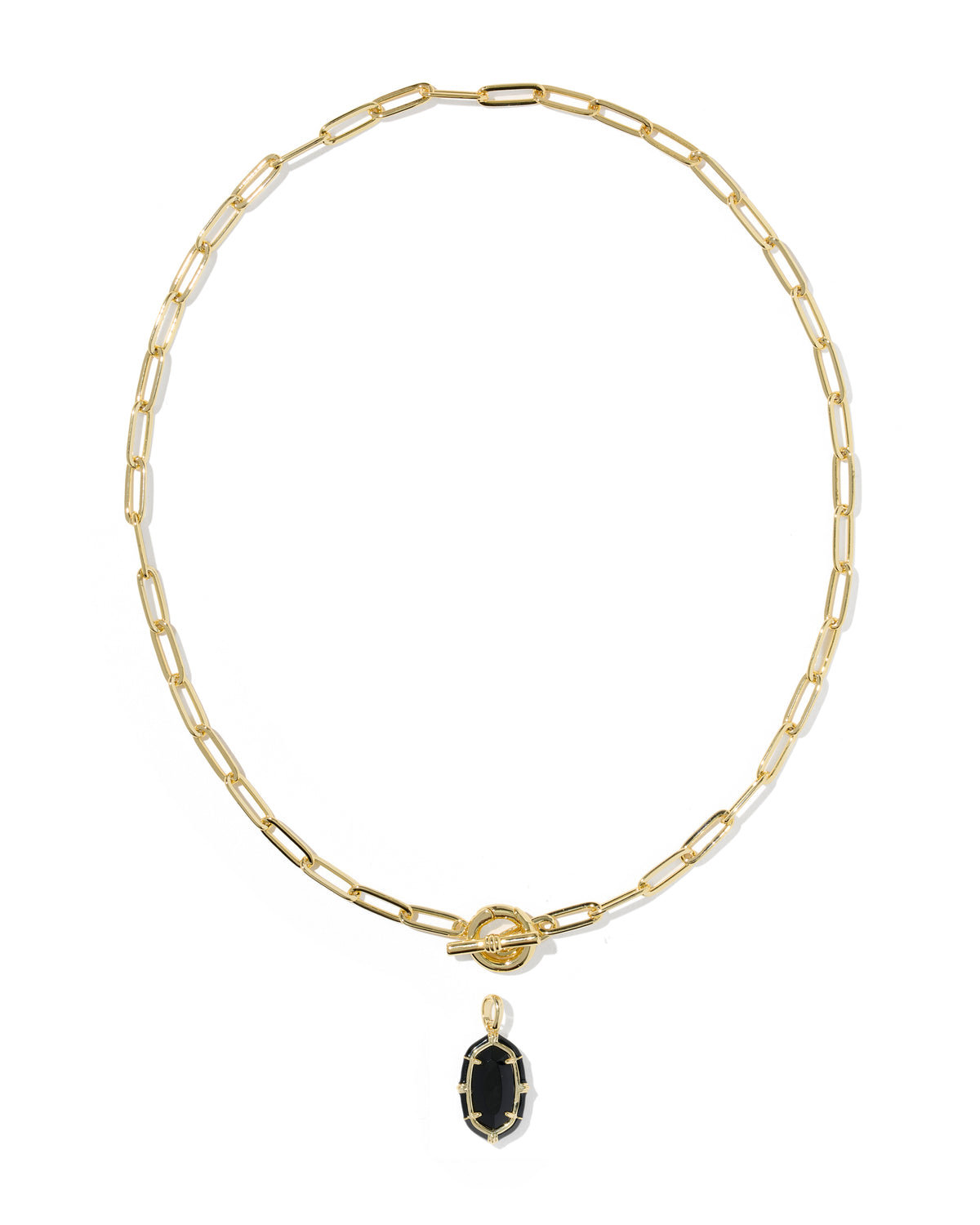 Elisa Enamel Link and Chain Necklace Gold Black Agate