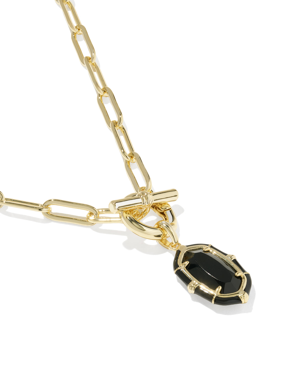 Elisa Enamel Link and Chain Necklace Gold Black Agate