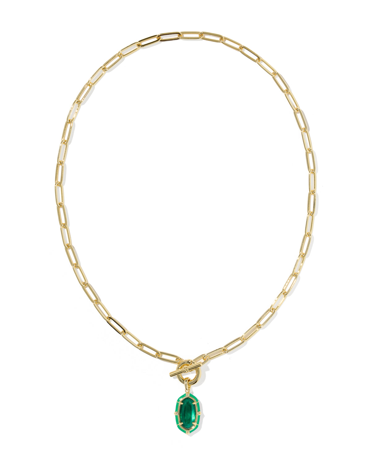 Elisa Enamel Link and Chain Necklace Gold Emerald Illusion