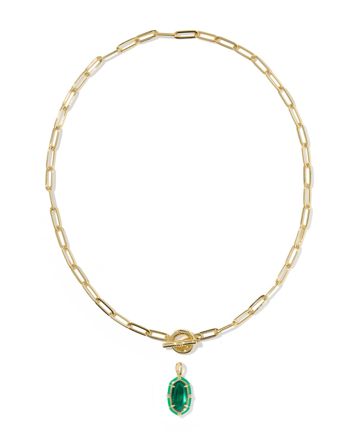 Elisa Enamel Link and Chain Necklace Gold Emerald Illusion