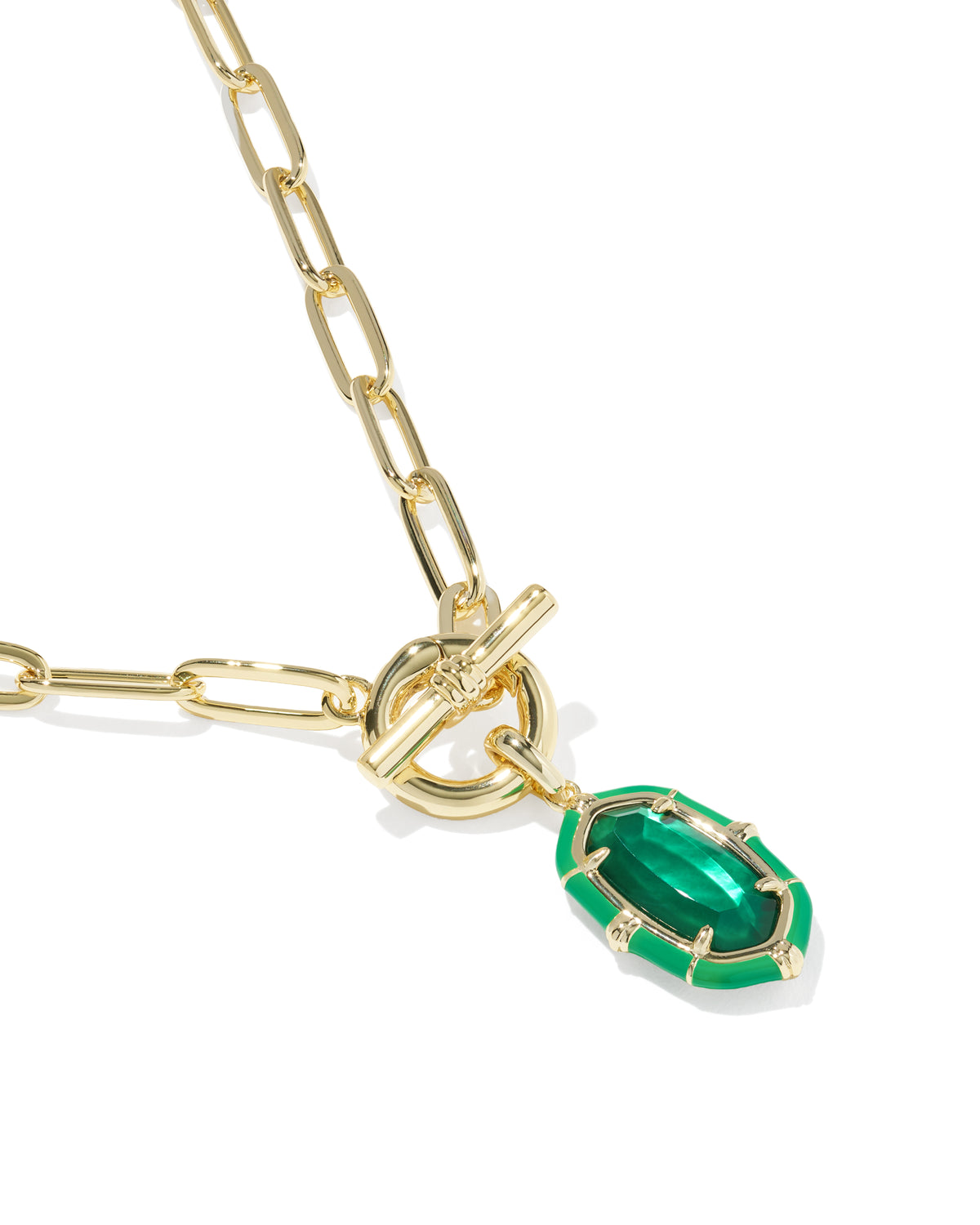 Elisa Enamel Link and Chain Necklace Gold Emerald Illusion