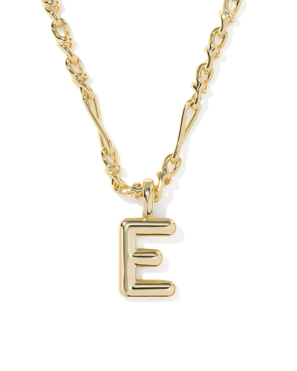 Bubble Letter "E" Short Pendant Necklace Gold