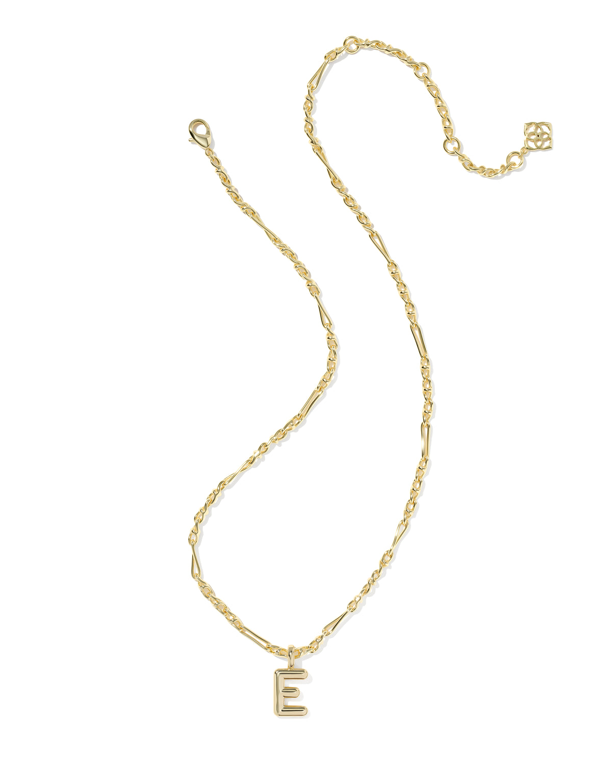 Bubble Letter "E" Short Pendant Necklace Gold