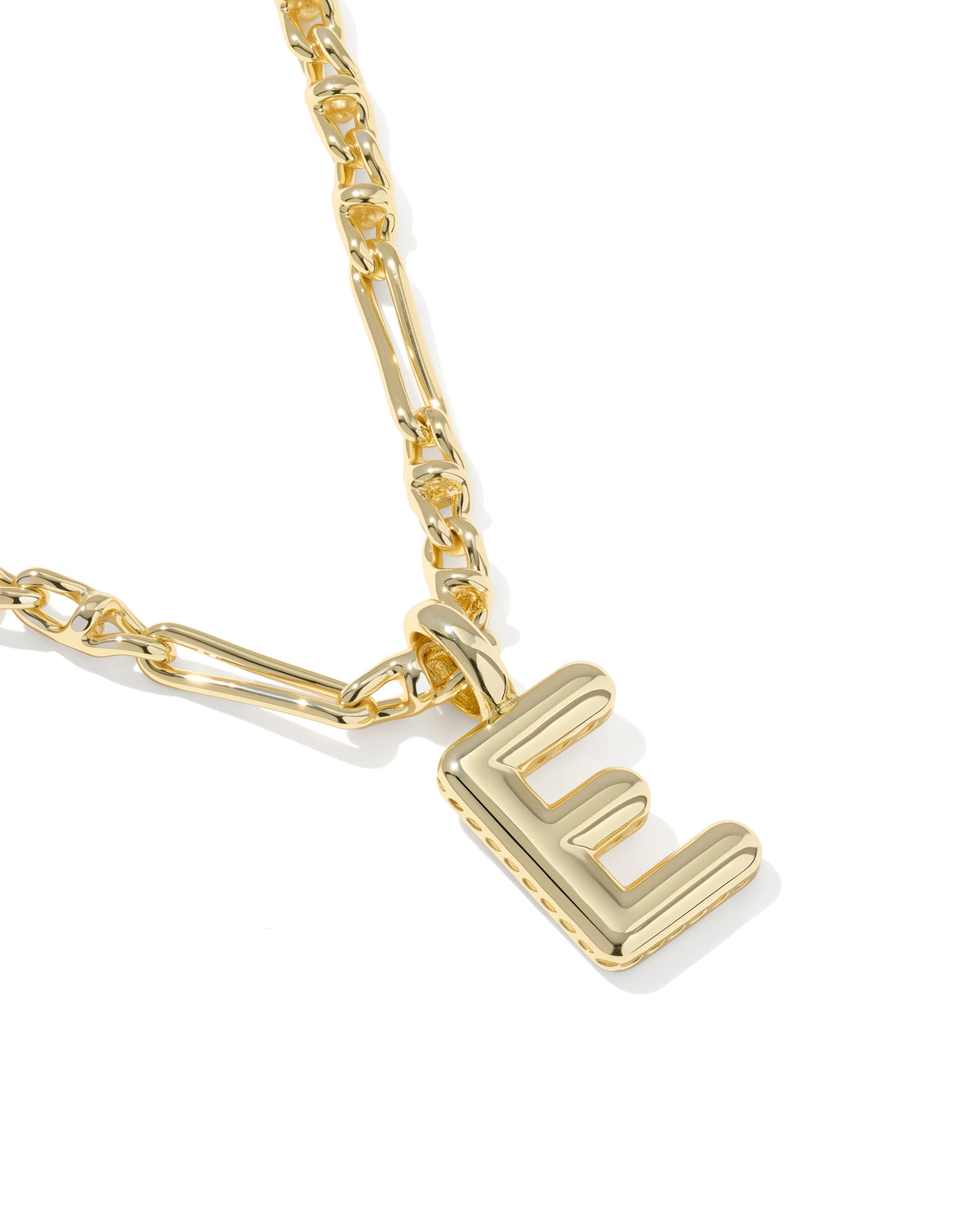 Bubble Letter "E" Short Pendant Necklace Gold