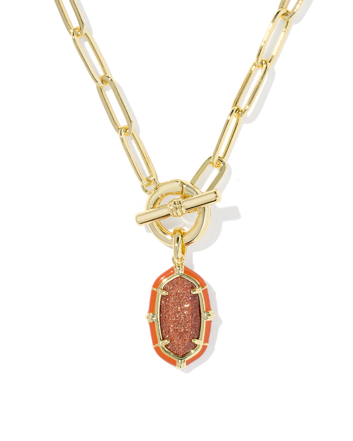 Elisa Enamel Link and Chain Necklace Gold Orange Goldstone