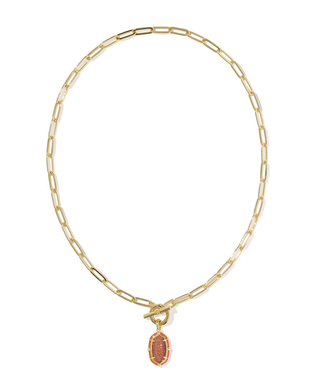 Elisa Enamel Link and Chain Necklace Gold Orange Goldstone