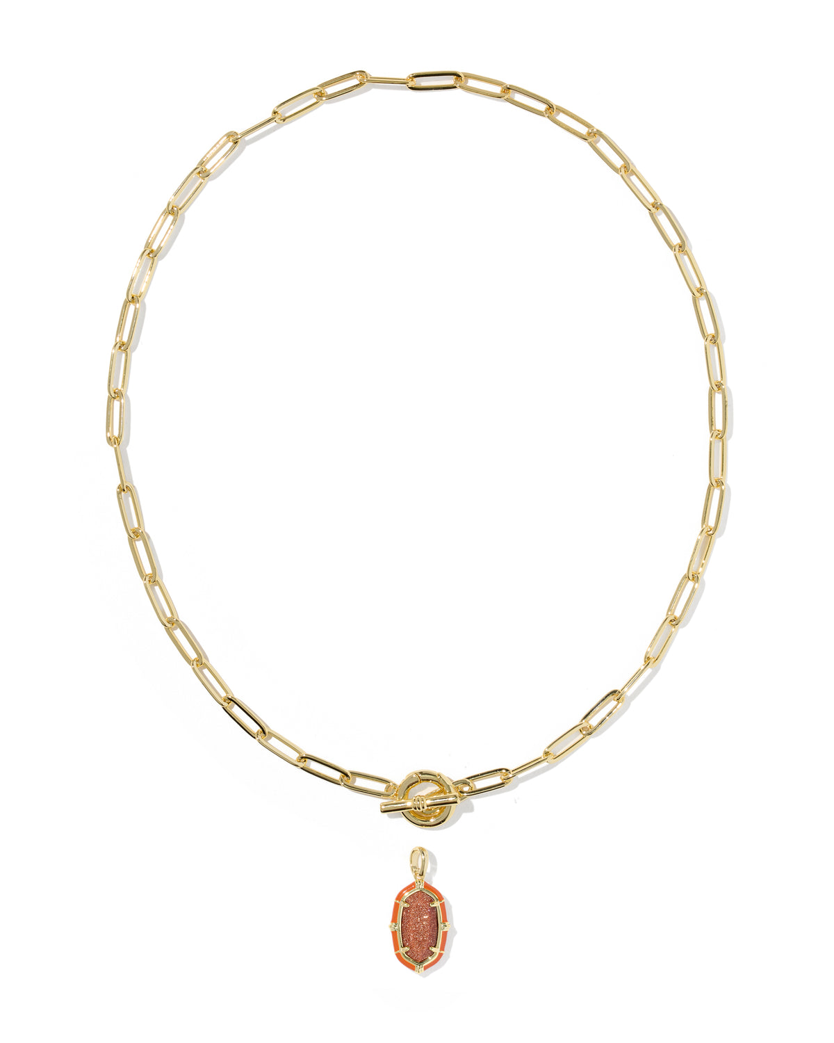 Elisa Enamel Link and Chain Necklace Gold Orange Goldstone