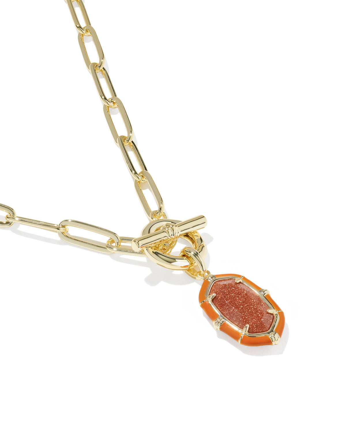 Elisa Enamel Link and Chain Necklace Gold Orange Goldstone