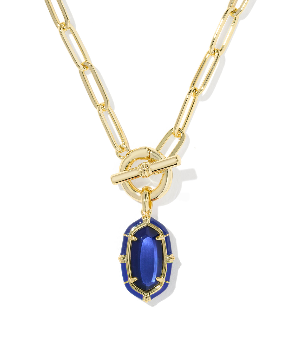 Elisa Enamel Link and Chain Necklace Gold Navy Mother of Pearl