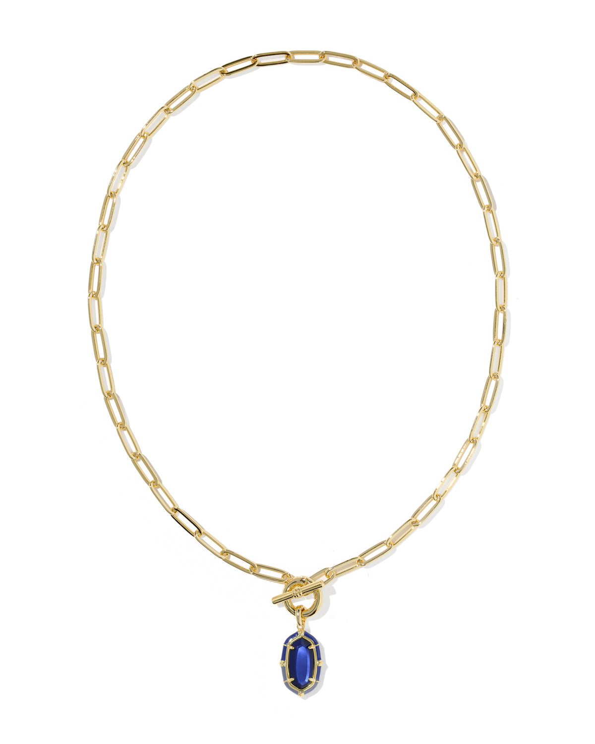 Elisa Enamel Link and Chain Necklace Gold Navy Mother of Pearl